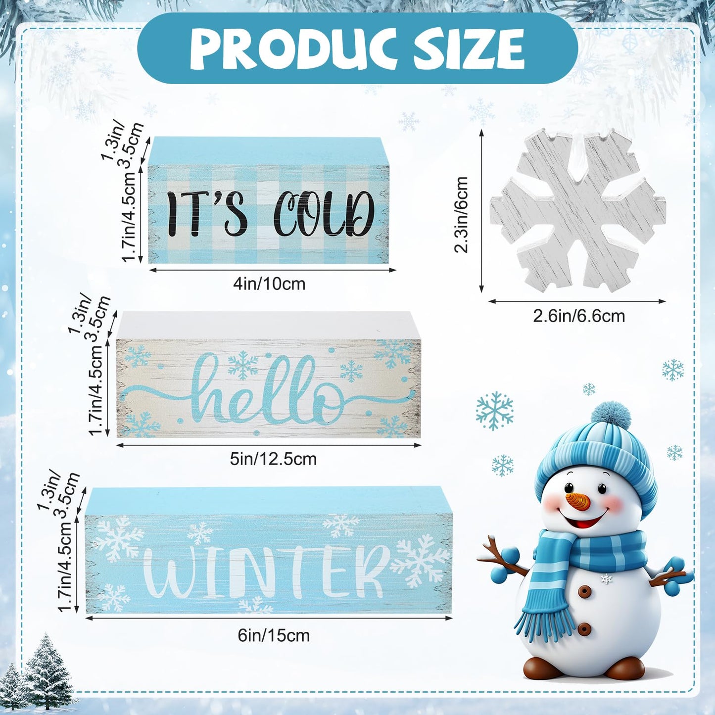 4 Pcs Christmas Winter Table Decorations,Rustic Winter Signs for Home Decor,Farmhouse Snowflake Home, Snowflake Tiered Tray Christmas Centerpiece, Wonderland Decor for Office, Shelf
