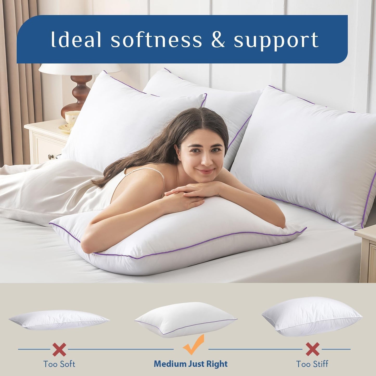 JOLLYVOGUE Pillows Standard Size Set of 4, Washable Supportive Full Size Bed Pillows with Super Soft Down Alternative Fill, Luxury Fluffy Hotel Quality for Side, Back and Stomach Sleepers