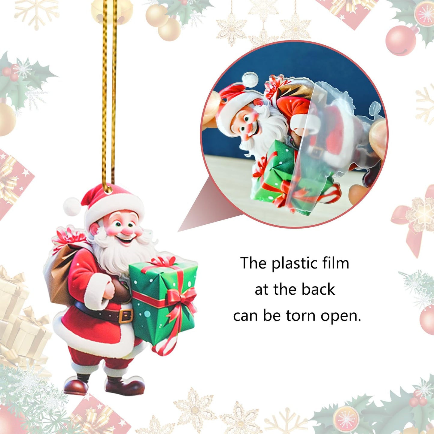 Santa Claus Ornaments 2025 Decoration Hanging Ornament, Acrylic Hanging Holiday Ornament Christmas Tree, Hanging Ornaments Christmas Decor Holiday Party Gifts (Santa Claus C)