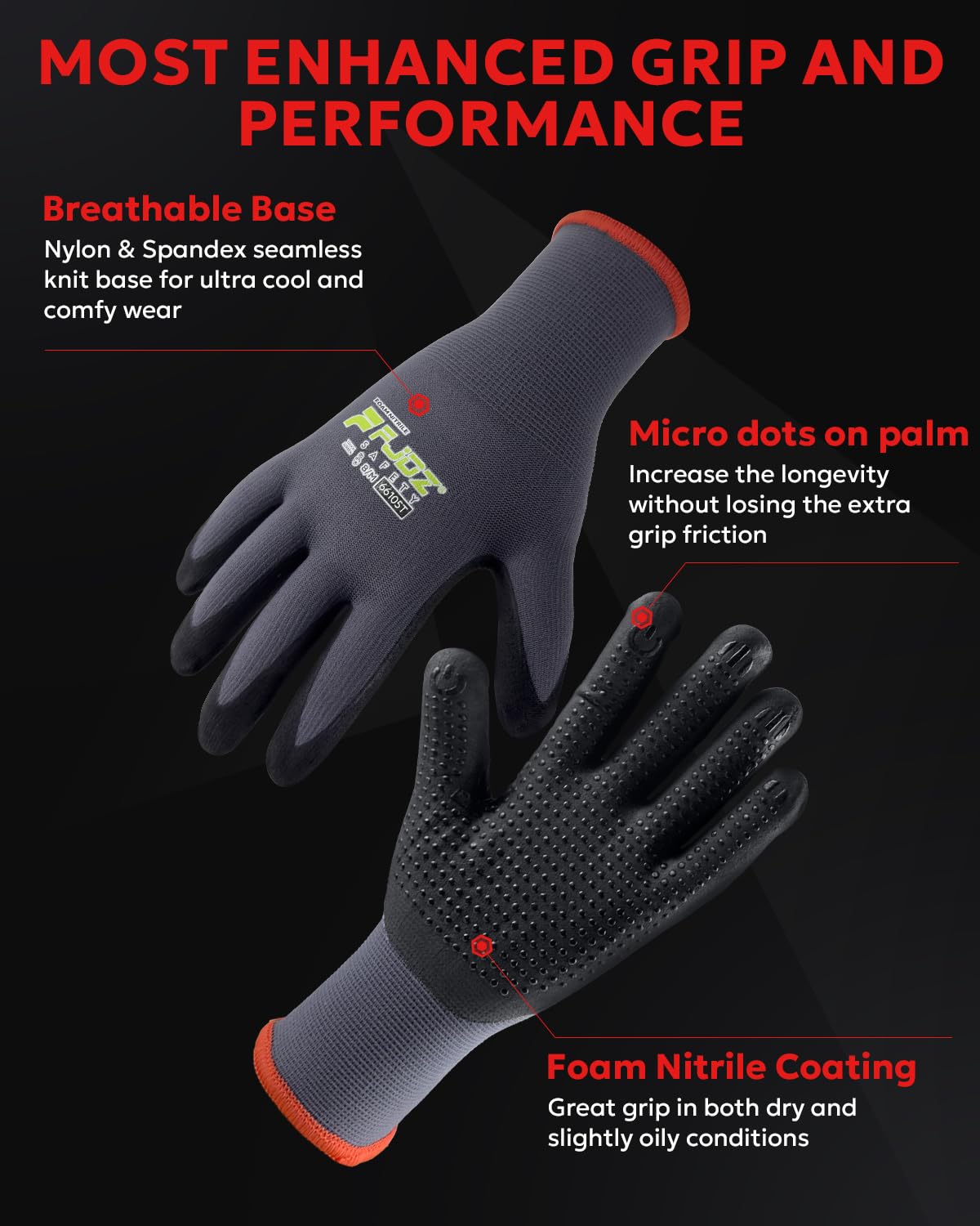 Work Gloves Foam Nitrile Coated with Grip Dots,12 Pairs Extra-Grip Ultra-light Breathable Touchscreen Seamless Knit Nylon Working Glove for Automotive Repair,Gardening,Handling, Assembly(Small)