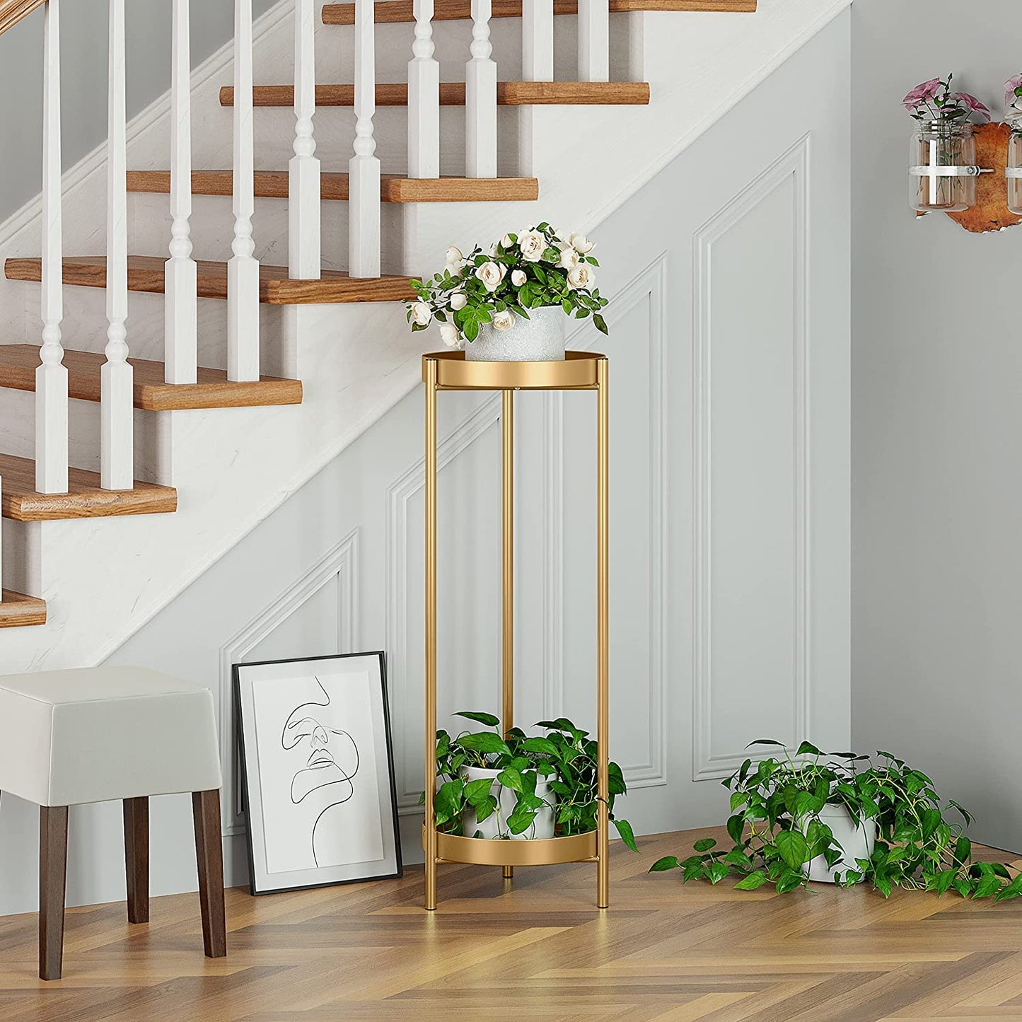 Fashionoda 30" Plant Stand, 2 Tier Metal Flower Plants Holder with 2 Removable Display for Indoor or Outdoor,Pot Plant Planter Display(30 X 10in, Gold)
