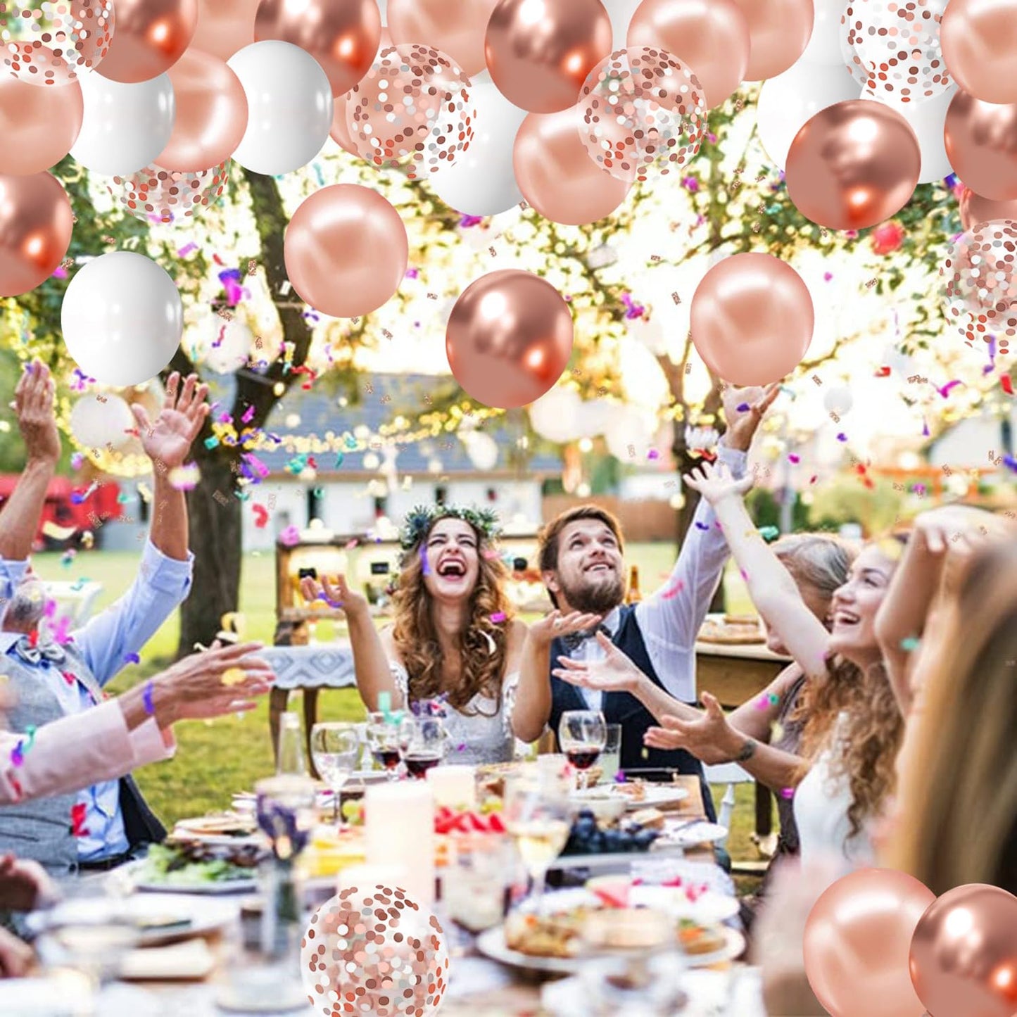 Zesliwy 50pcs Party Balloons Rose Gold Balloons, Rose Gold Metallic White Balloons with Confetti Balloons for Birthday Party Wedding Graduation Anniversary Bridal Shower Decorations