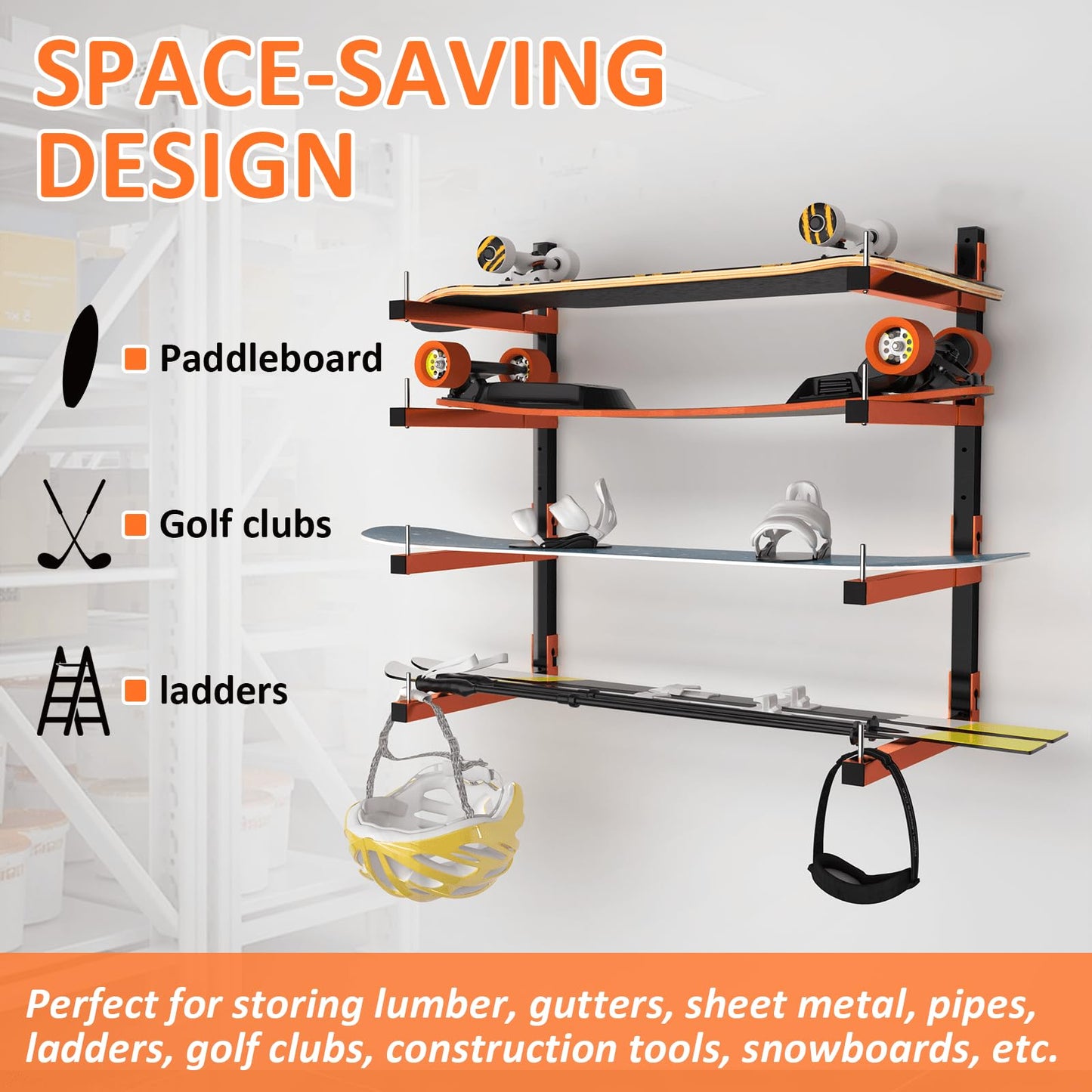 Mogbhw 4 Pack Lumber Storage Rack, Wall Mount Removable & Adjustable Lumber Rack with 8-Level Holds Up 1040 Lbs, Heavy Duty Metal Garage Wood Rack for Workshop, Basement, Indoor and Outdoor