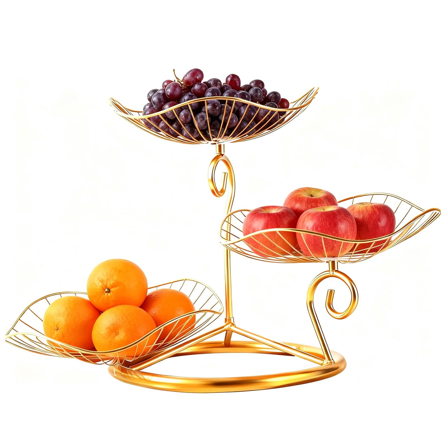Patravious 3-Tier Fruit Basket, Gold Fruit Basket, Fruit Organizer, 3 Tier Basket Stand Suitable for Kitchen/Living Room