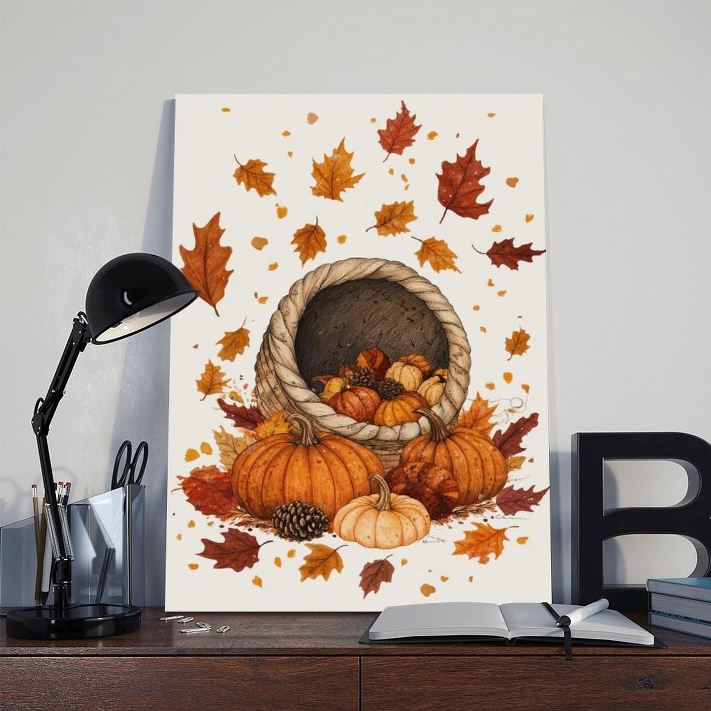 XAHOR Thanksgiving Harvest Illustration, Pumpkins, Cornucopia And Falling Leaves, Modern Festive Wall Decor Poster for Room Aesthetics Canvas Wall Art Poster And Print 12x18inch(30x45cm)