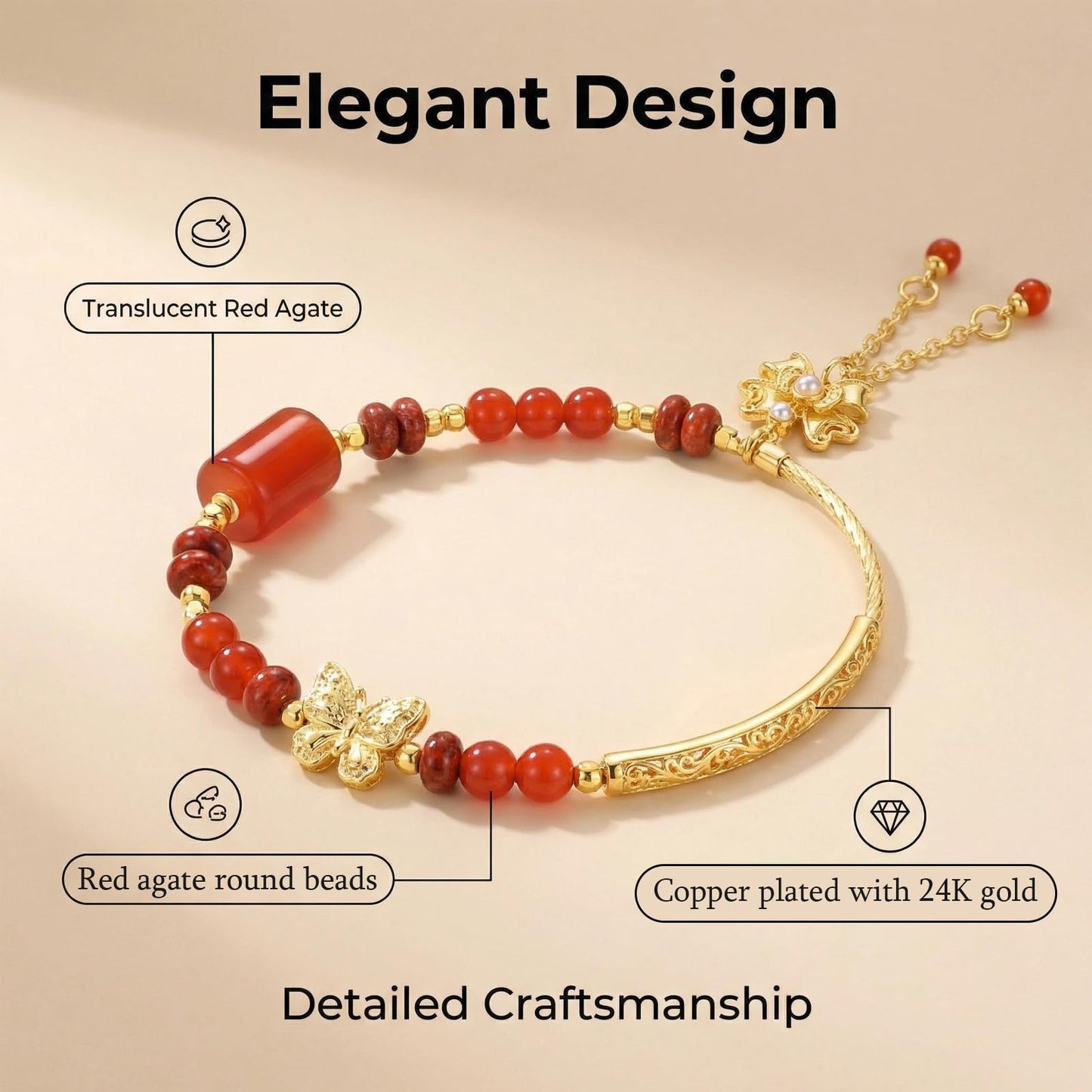 Corajeely Natural Crystal Bead Bracelet, Beaded Bracelets for Women, Comes with Red Agate, Fashion Jewelry Gift