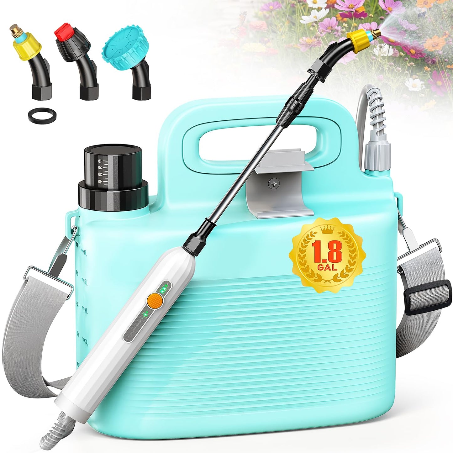 Sprayers in Lawn and Garden,Battery Powered Weed Sprayer 1.8 Gallon,Telescopic Wand,Water Hose Nozzle,Pump Sprayer,Portable Water Yard Sprayer for Weed Control,Fertilizing,Gardening
