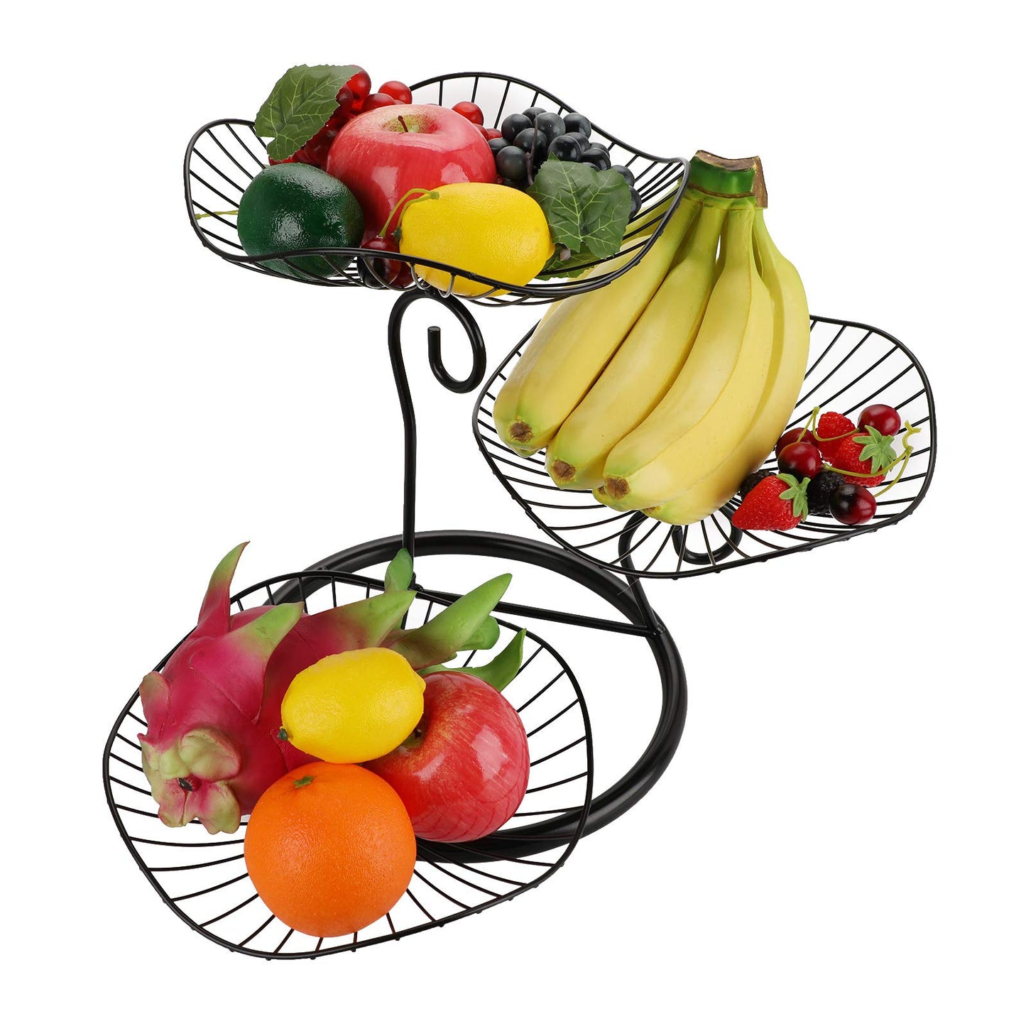 OwnMy 3-Tier Fruit Basket Stand Decorative Iron Fruit Bowl, Metal Wire Fruit Holder Storage Trays Table Countertop Holder for Vegetables Bread Snack, Modern Lotus Fruit Bowls for Kitchen Counter Table