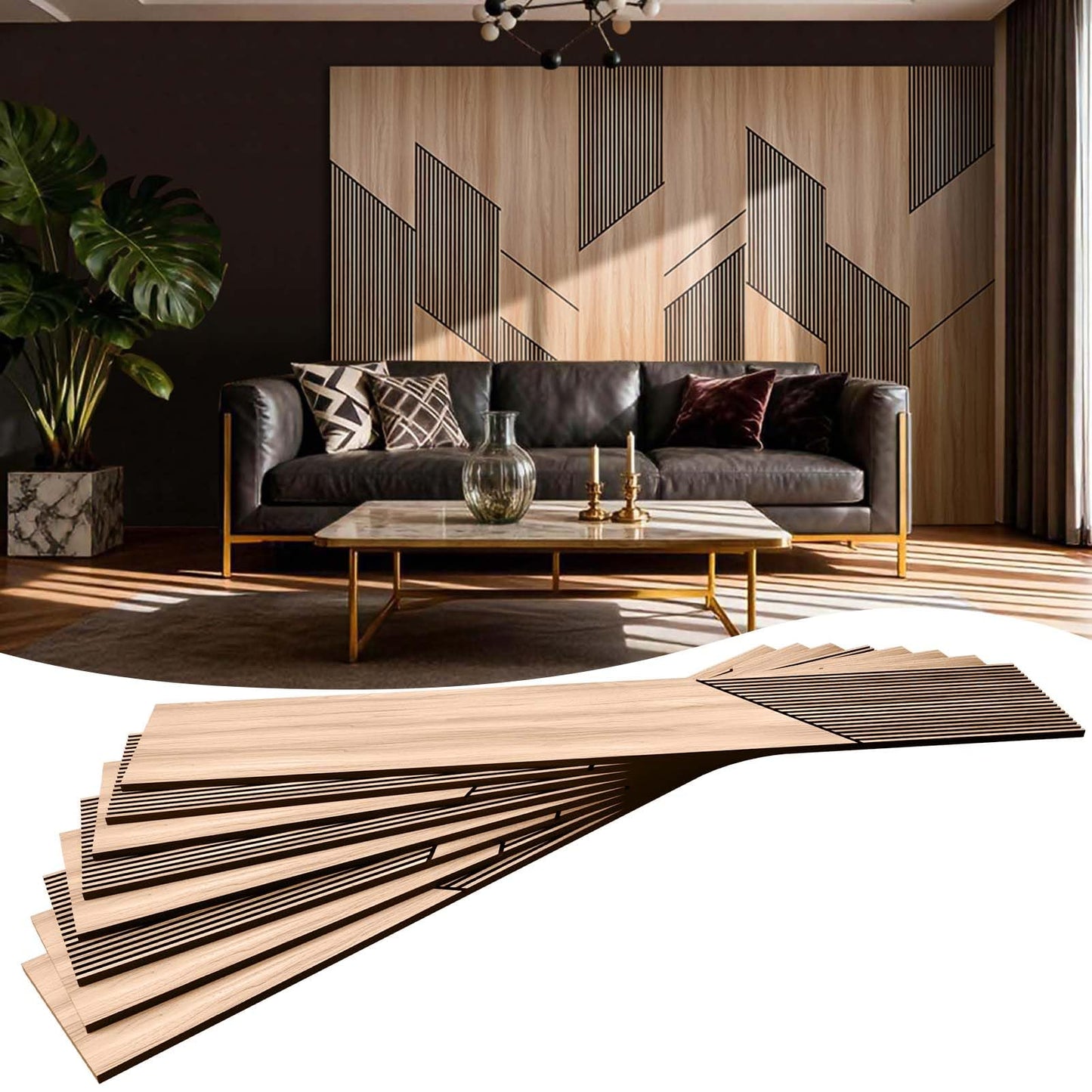 SSHENGYA 8-Pack Teak Wood Grain 3D Wall Panels with Adhesive, Peel and Stick PVC Wall Tiles for Accent Wall, Covers 82.15 Sq Ft for Luxury Living Room & Bedroom Decor