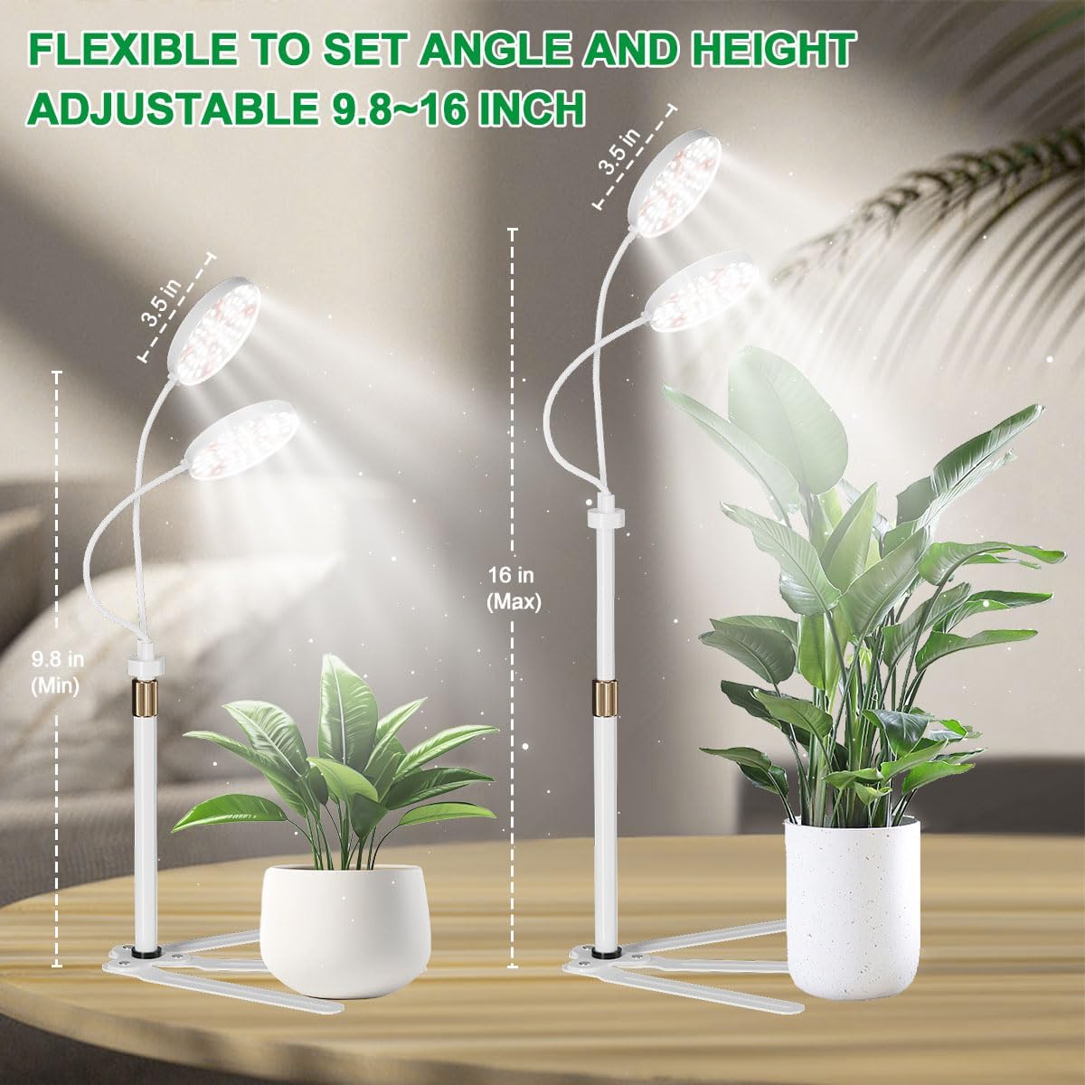 GYTF Grow Light Dual Ring 3.5" with Base, 122 LEDs 6000K White Full Spectrum Gooseneck Plant Lamp for Indoor Desk Plants, Dimmable & Height Adjustable 9-16", Timer 4/8/12/18Hrs