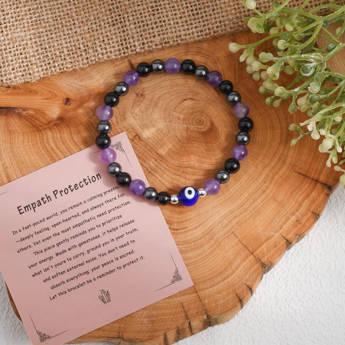 DLYFNVEV Empath Protection Bracelet Amethyst Black Tourmaline Hematite Triple Healing Anxiety Relief Crystal For Women Evil Eye Beaded Natural Stone Jewelry Gifts