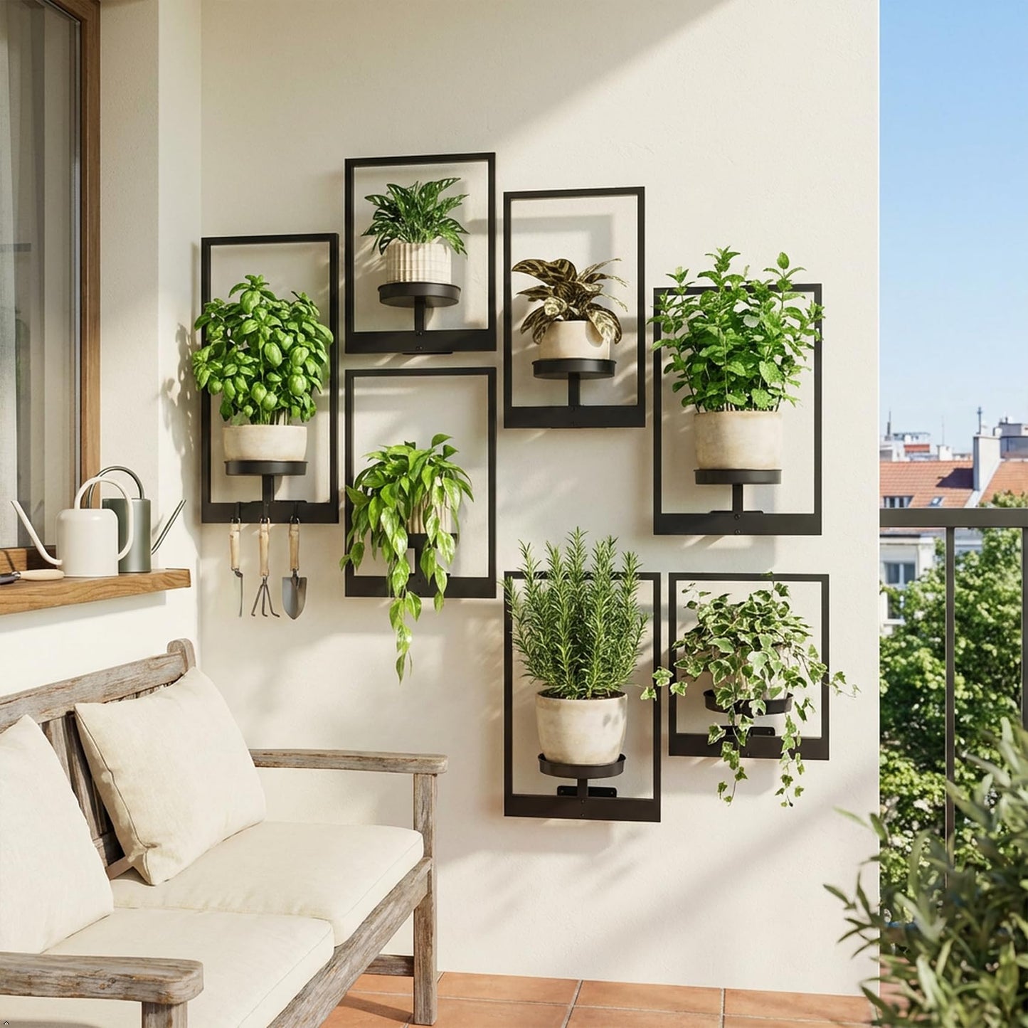bbteroiu Picture Frame Wall Planters Set of 3, Modern Metal Hanging Shelves for Plants, Rustproof Wall Mount Flower Pot Holder for Indoor Outdoor, Decorative Plant Stand for Living Room Patio, White