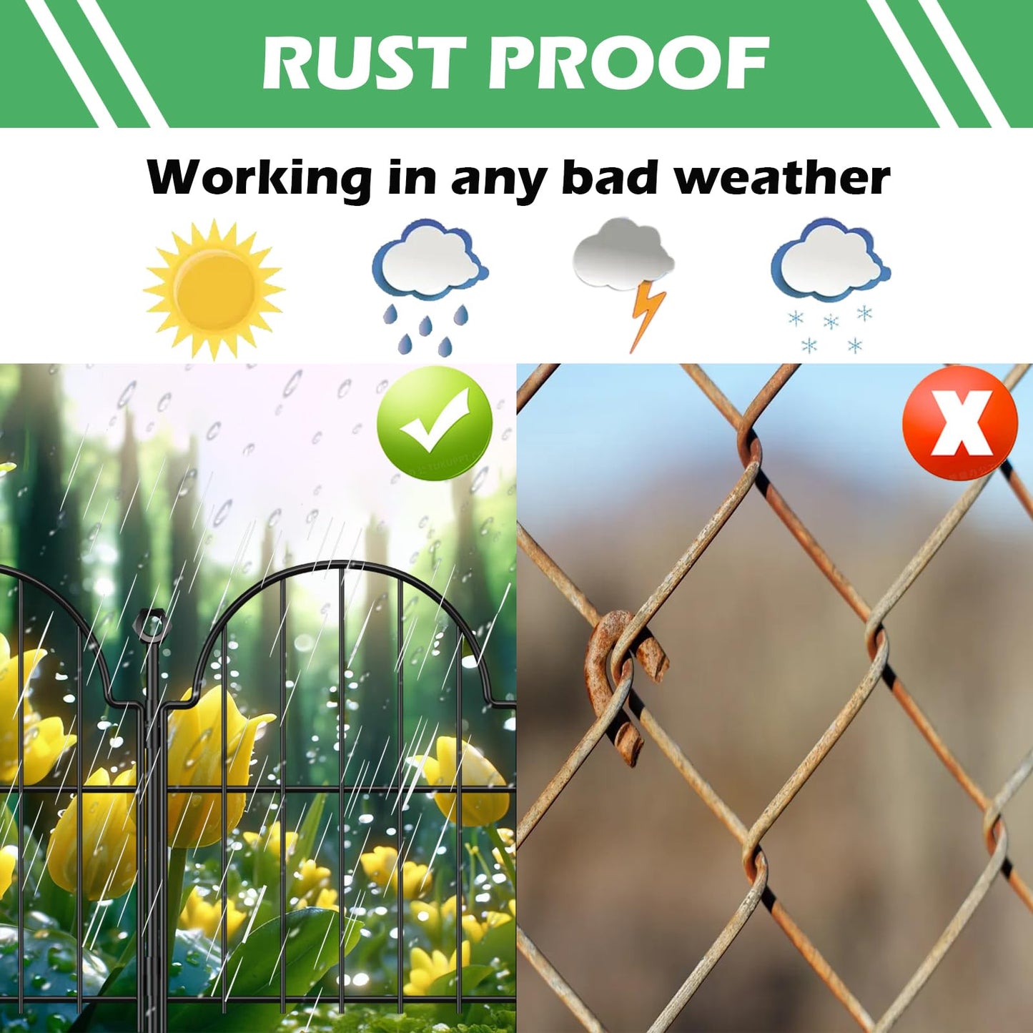 Blingluck Garden Fence, 22 in(H) x 10.83 ft(L) Arched Rustproof Metal No Dig Fence Garden Fence Border, Ground Stake Animal Barrier Fence for Rabbit Dog, Outdoor Decor for Yard & Patio