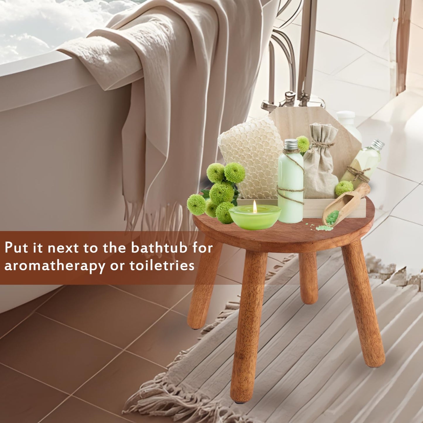 zaowofires Round Solid Wooden Step Stool， Garden Stool，9.3''H,Plant Stool ，Wood Legs Detachable for Plant Stand, Kitchen, Bathroom，Bedroom，Livingroom (Walnut, 9.3inch)