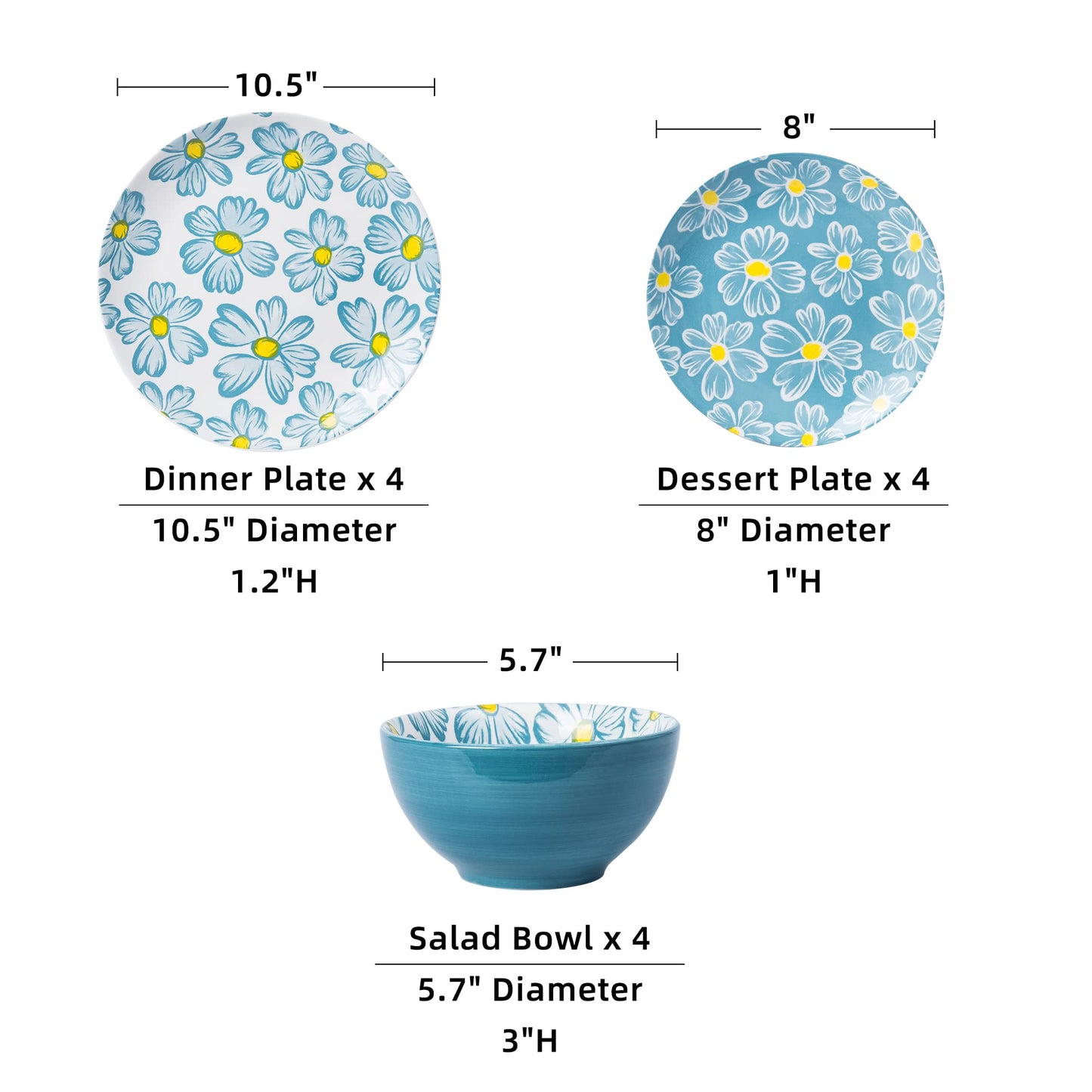 SAGOSKAT 12-pieces Dinnerware Set Ceramic Dish Set Plates Sets Service for 4, Bowl Sets, Stoneware Dinnerware Sets, 12pcs Plate and Bowl Set for kitchen