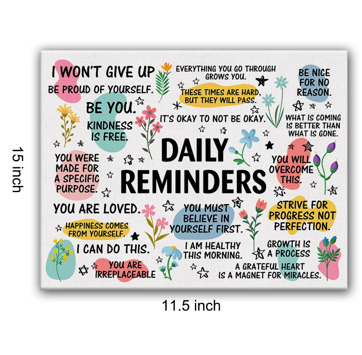 Inspirational Daily Reminders Poster Canvas Wall Art for Office Home Decor - Positive Affirmation Canvas Print Wall Art Painting Framed Encouragement Gifts - Easel & Hanging Hook 12x15 Inch