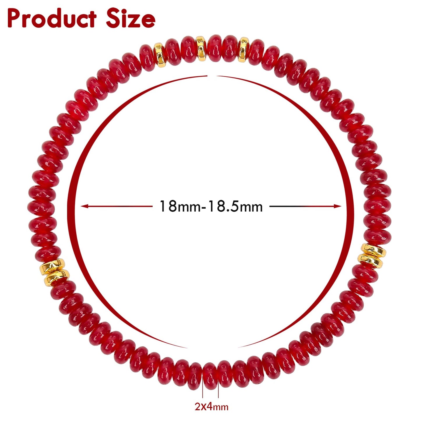 BONNY BOXX Natural 2 * 4mm Garnet Jade Rondelle Beads Bracelet for Unisex, Handcrafted Genuine Crystal Healing Gemstone Beaded Stretch Bracelet for Simple Jewelry Fashion Gifts