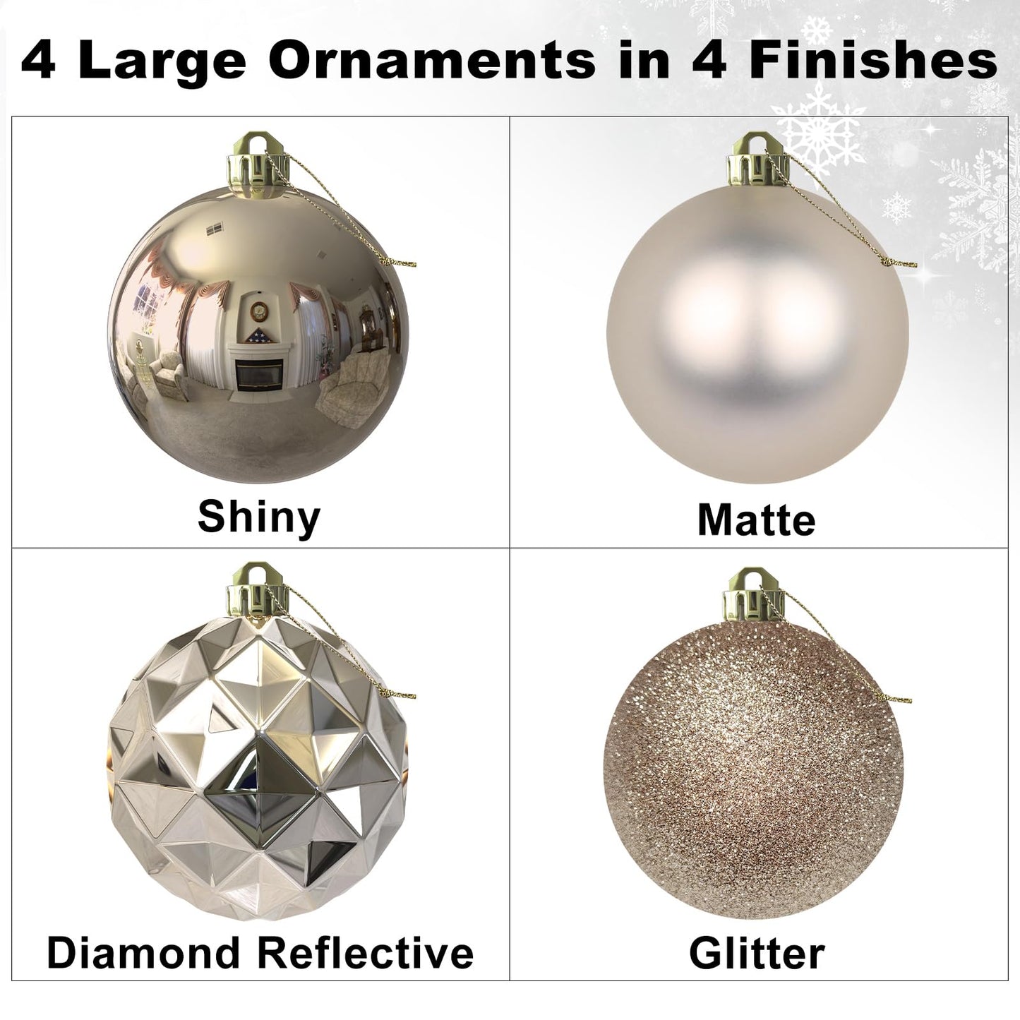 Champagne Gold Set of XL (4.0") 4PCS Christmas Balls - Christmas Tree Decoration Ornaments Shatterproof Hanging Balls for New Year Easter Valentine Holiday Decorations