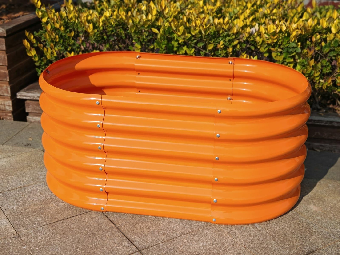 A ANLEOLIFE Kids Mini Raised Garden Beds Outdoor (3-Pack)-40x24x18in Oval Round Galvanized Metal Planter Box for Planting Vegetables, Flowers, Fruits, Eco-Safe & Easy Setup, Peach Orange