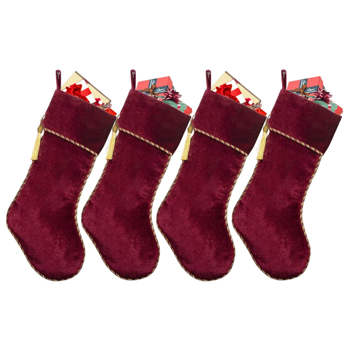 Ugiftcorner Red Christmas Stockings 4 Pack Velvet Christmas Stockings with Gold Tassel Decorations for Fireplace Holiday Party