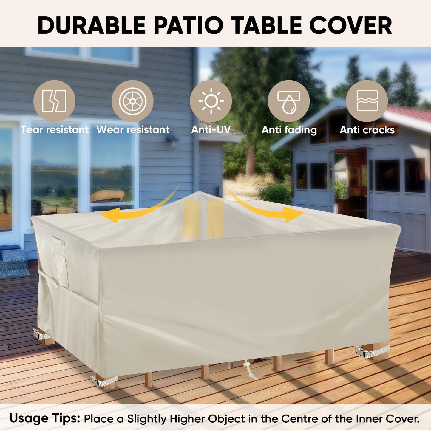 BALEINE Patio Furniture Covers, Outdoor Furniture Covers Waterproof, Heavy Duty Oxford Patio Table Cover for Outdoor Table, Chair, Sofa, Desk (Beige 108"L×82"W×28"H)