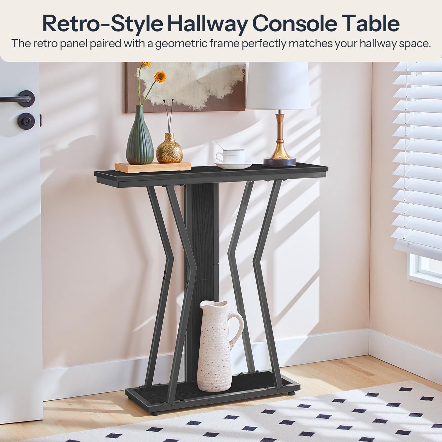 HOOBRO Narrow Console Table, 29.5" Small Entryway Table with Storage, 2-Tier Sofa Table Behind Couch, Modern Style, for Living Room, Hallway, Foyer, Bedroom, Black BB66XG01