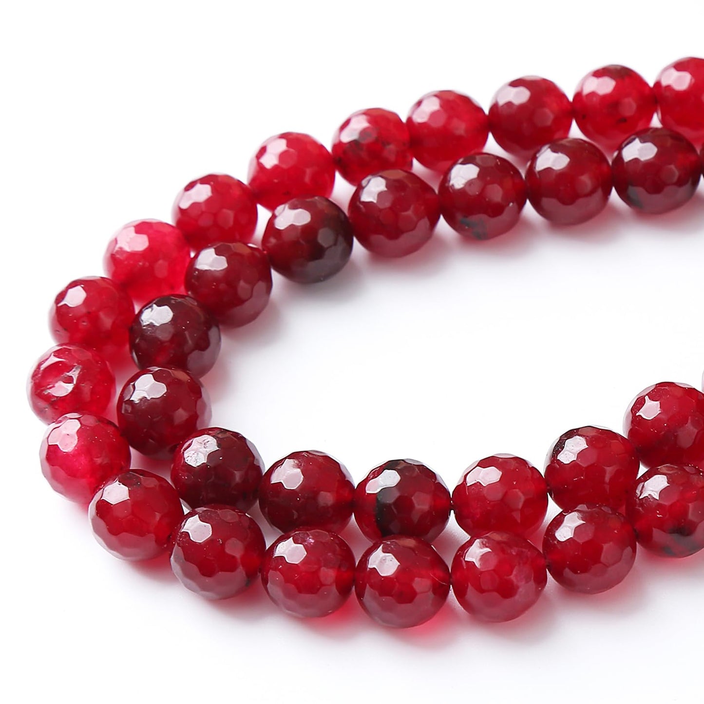 36pcs 10mm Faceted Red Jade Gemstone Beads Natural Stone Round Loose Spacer Beads for Jewelry Making DIY Bracelet Necklace 1 Strand 15inch