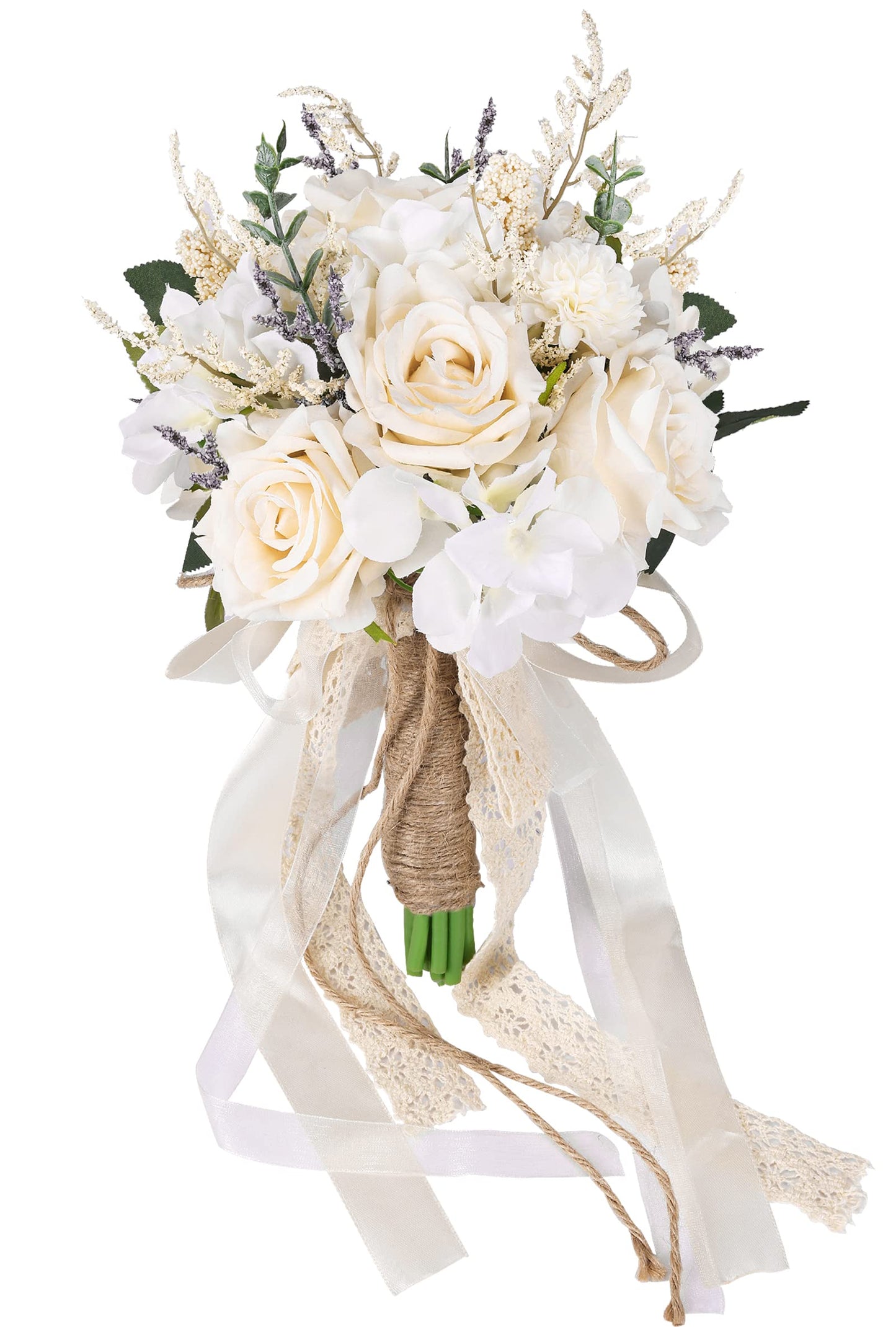 CEWOR Wedding Bouquets for Bride Bridesmaid, White Champagne Artificial Roses Flowers Wedding Decoration (7.5in)