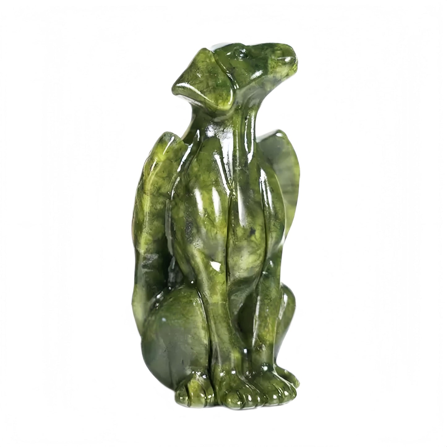 Sunshcat Natural Green Jade Crystal Winged Dog Figurine Crystals and Healing Stones,2 Inches Animal Figurines Gemstone Indoor Decorative Stone