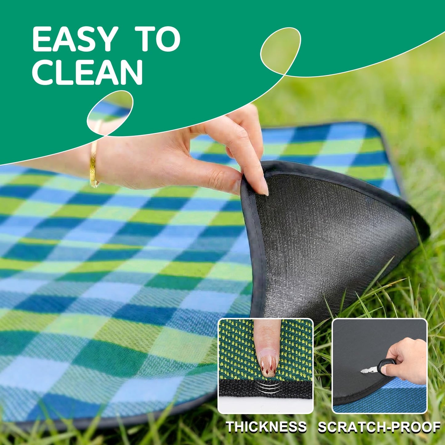 RYCHIC Waterproof Picnic Blanket Beach Outdoor Camping Mat Extra Large Foldable Cute Big Travel Essential Accessories Gift Park Patio Lawn Garden Grass Ground Play Music Festival Concert Must Have