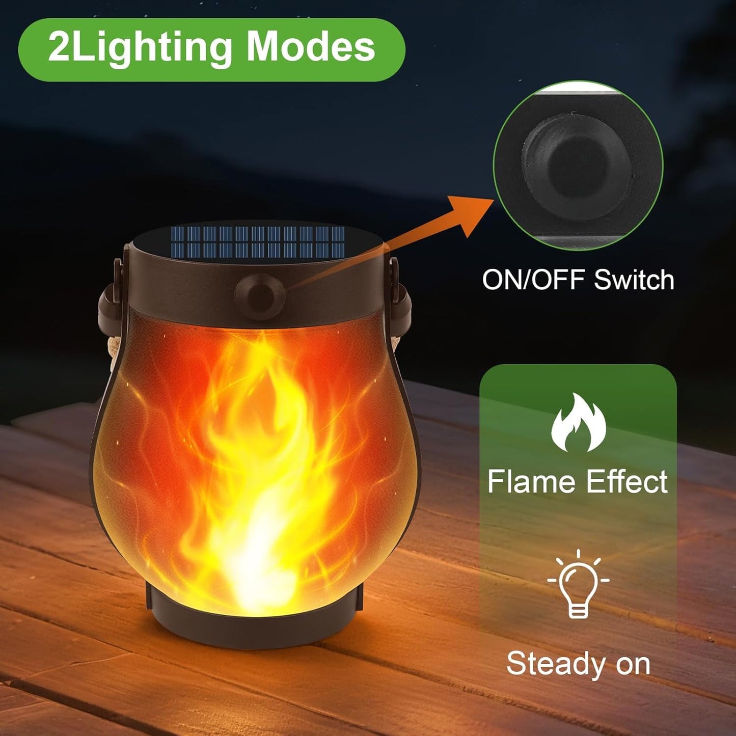 Solar Lanterns Outdoor Waterproof - 2 Pack Flickering Flame Hanging Lights with 2 Modes & Solar USB Dual Charging for Outside Yard Garden Patio Porch Pathway Tabletop Holiday Decor