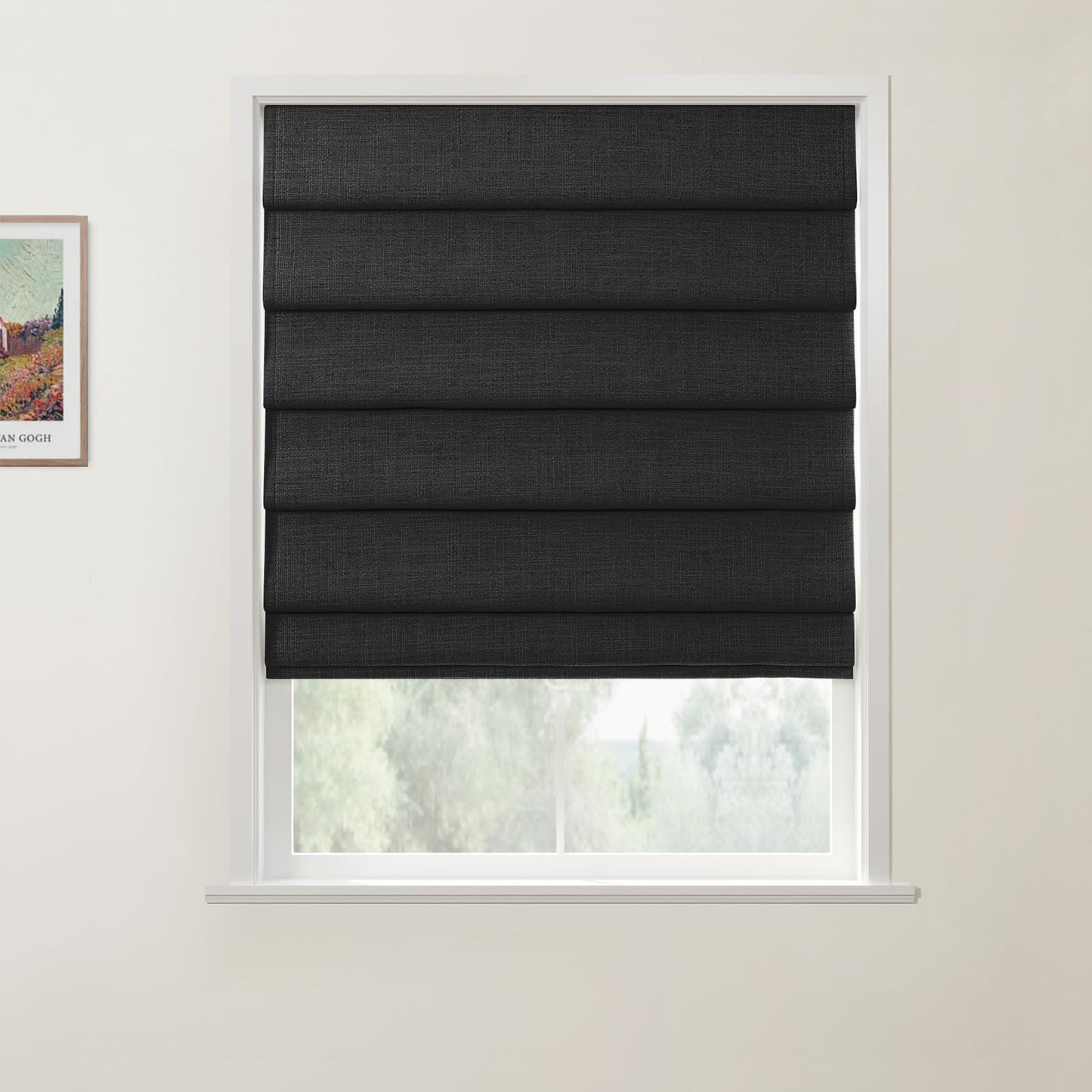 Drapifytex Day Night Cordless Roman Shade Black Blackout Roman Window Shade, Customized Faux Linen Privacy Roman Blind for Indoor Windows Washable Fabric Shade, 1 Piece