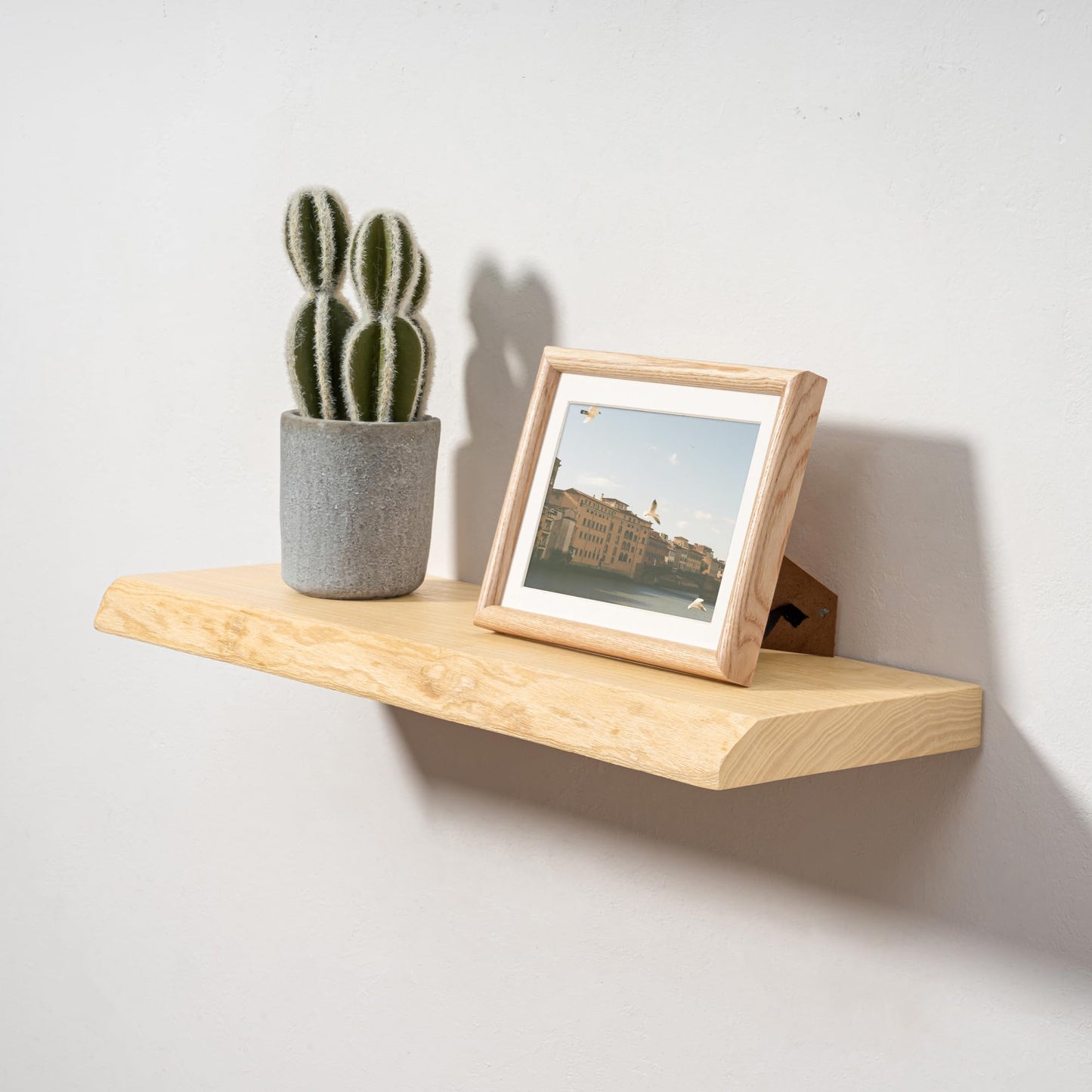 Axeman 24" Solid Wood Floating Shelves for Wall Decor, USA-Sourced Rustic Ash Wood Live Edge Shelf with Upgraded Heavy Invisible Bracket, Wall Mounted Shelf for Kitchen Bathroom Living Room, Natural