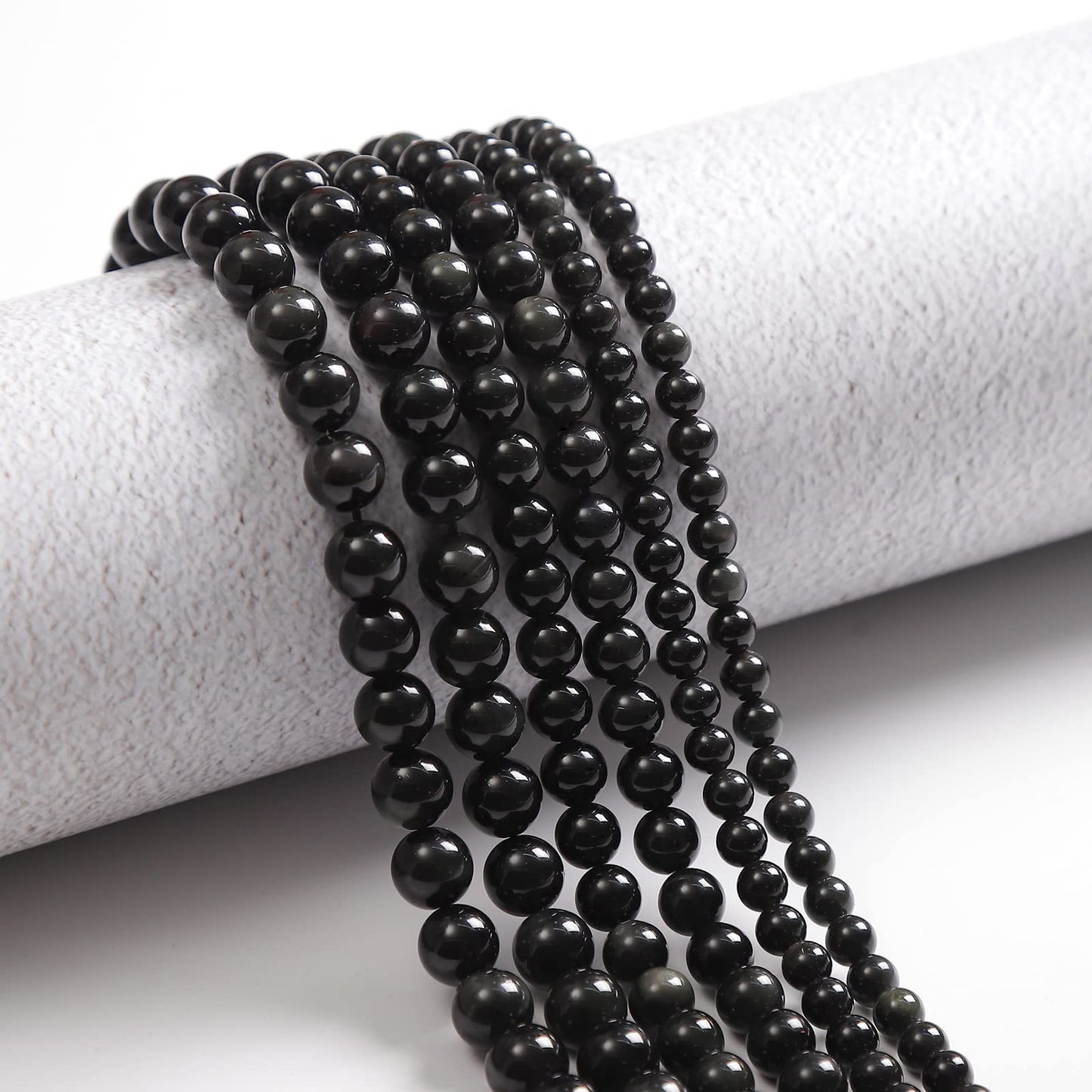 45pcs 8mm Natural Black Obsidian Gemstone Beads Energy Healing Crystal Round Loose Stone Beads for Jewelry Making, DIY Bracelets Necklaces