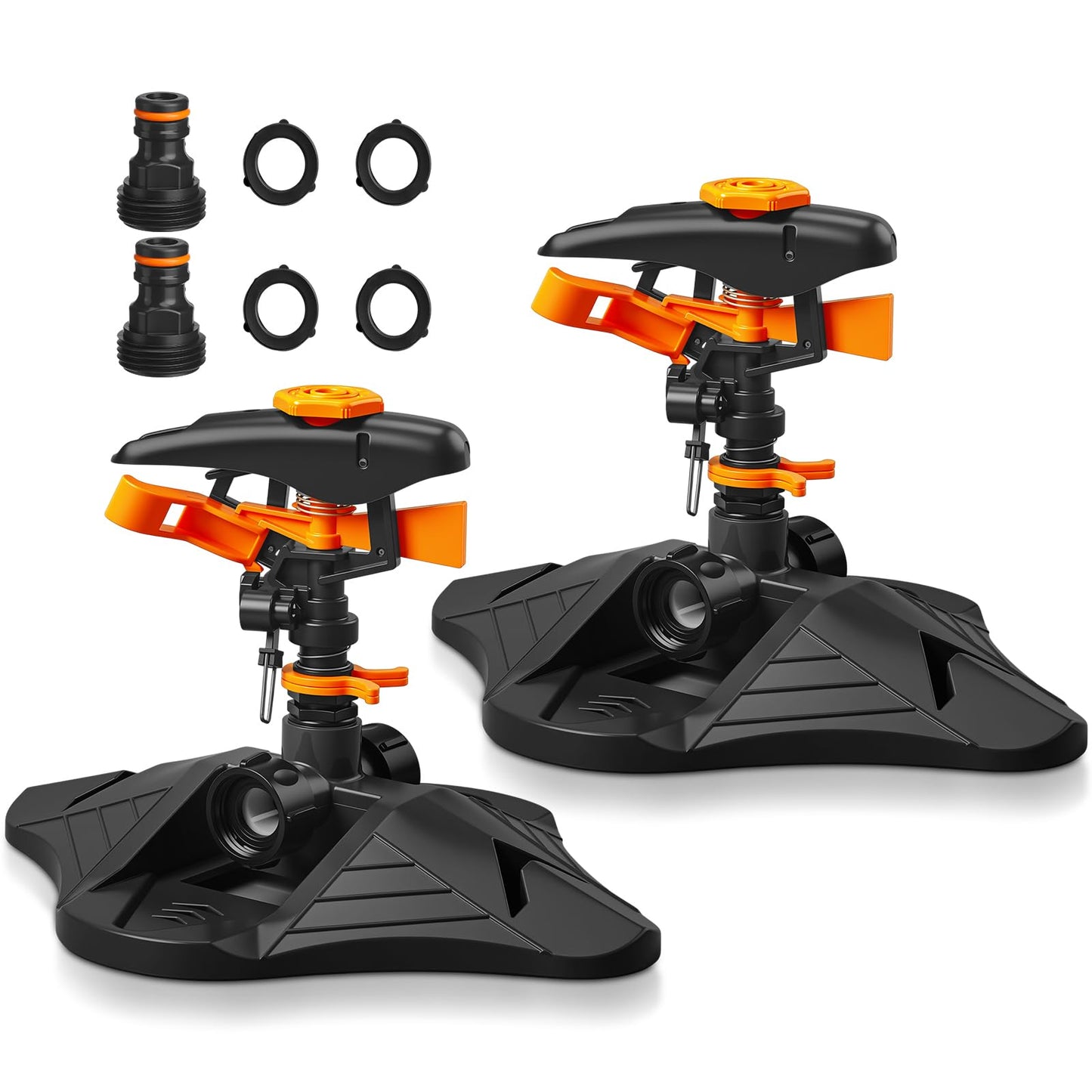 Jingmore 2 Pack Pulsating Lawn Sprinkler for Large Yard, 800 Sq. ft Coverage Adjustable 360° Rotating Garden Water Sprinkler System with Sturdy Base for Grass Nursery, No Leak Daisy Chaining Design