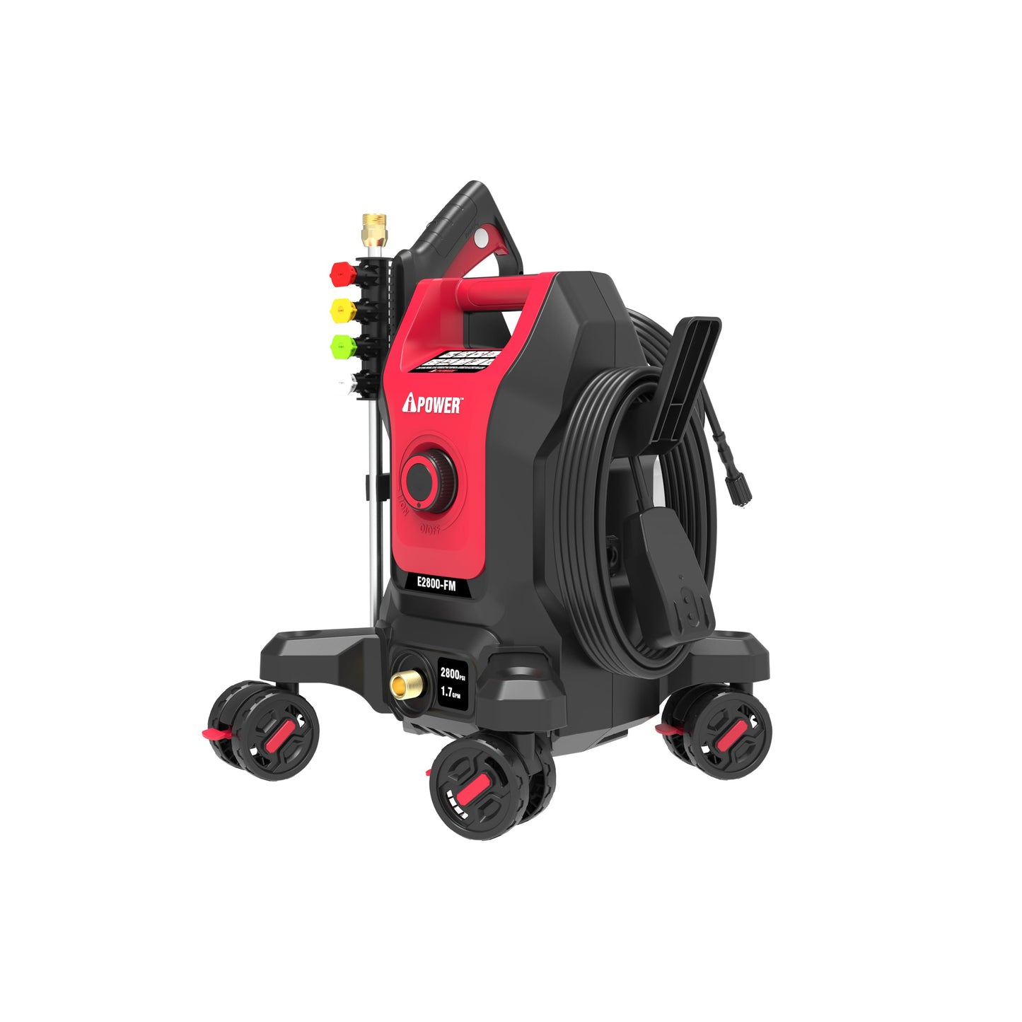 A-iPower Follow Me Electric Pressure Washer 2800 Max PSI 1.7 GPM Anti-Tipping Design with 5 Nozzles, Soap Dispense for Fences, Driveways, Patios, Cars, Home Cleaning, E2800-FM