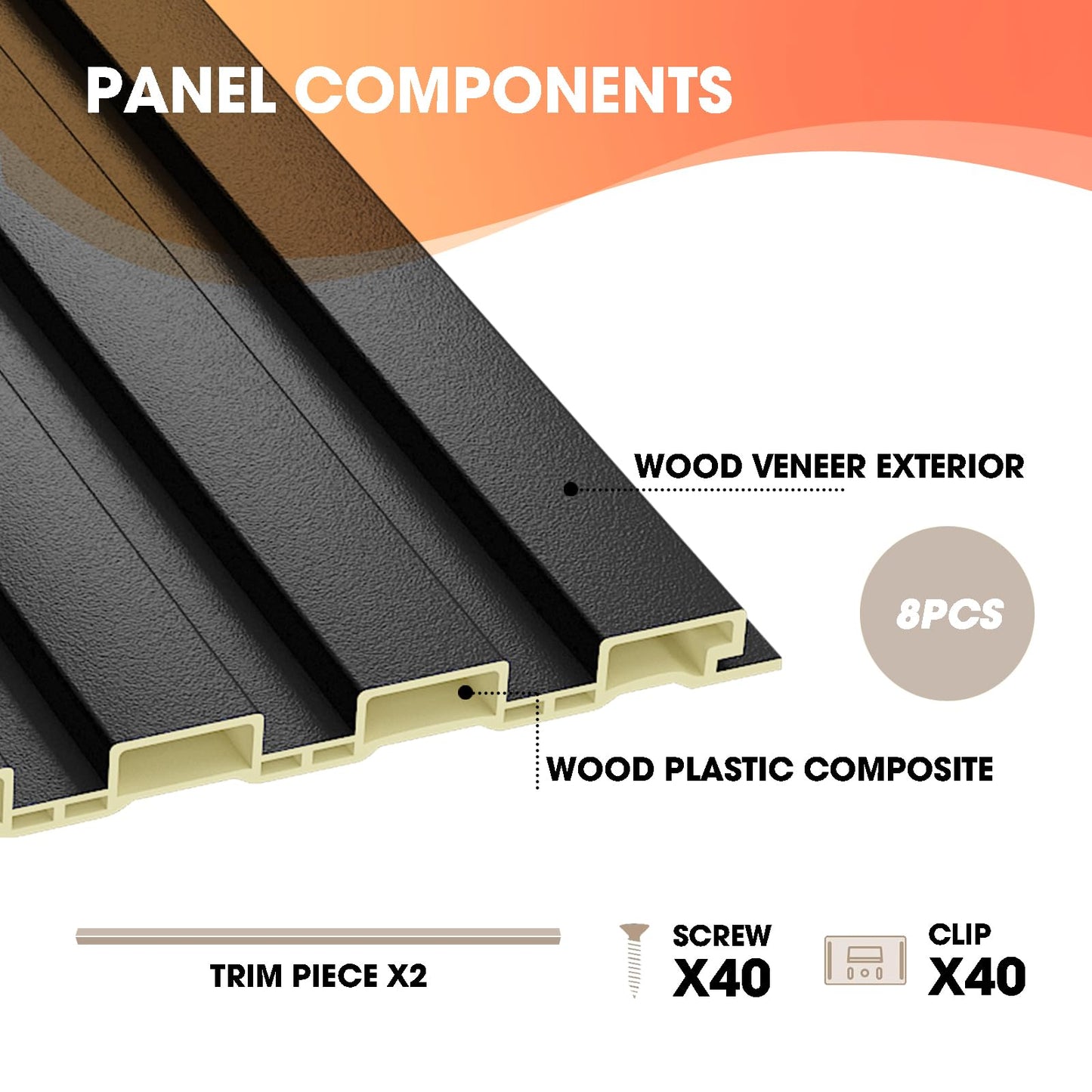 OUZUGIE WPC Acoustic Slat Wall Paneling, 8-Pack 96 x 6 Inches 3D Wall Panels for Interior Wall Decor,Living Room,TV Background,Study Room,Office Spaces,Bedroom,Low Grille (Black)