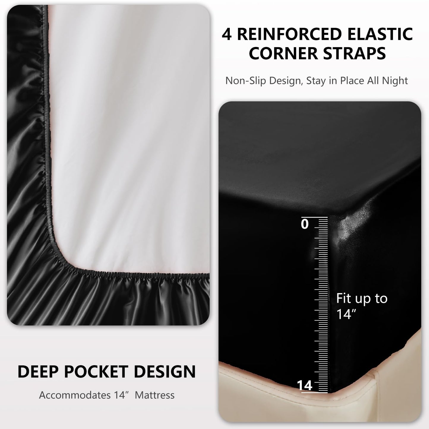 CozyLux Satin Sheets Queen Size Bed Set - 4 Piece Silky Queen Sheet Set, Luxury Black Queen Sheets with Smooth and Soft Microfiber, Includes 1 Fitted Sheet, 1 Flat Sheet and 2 Pillowcases