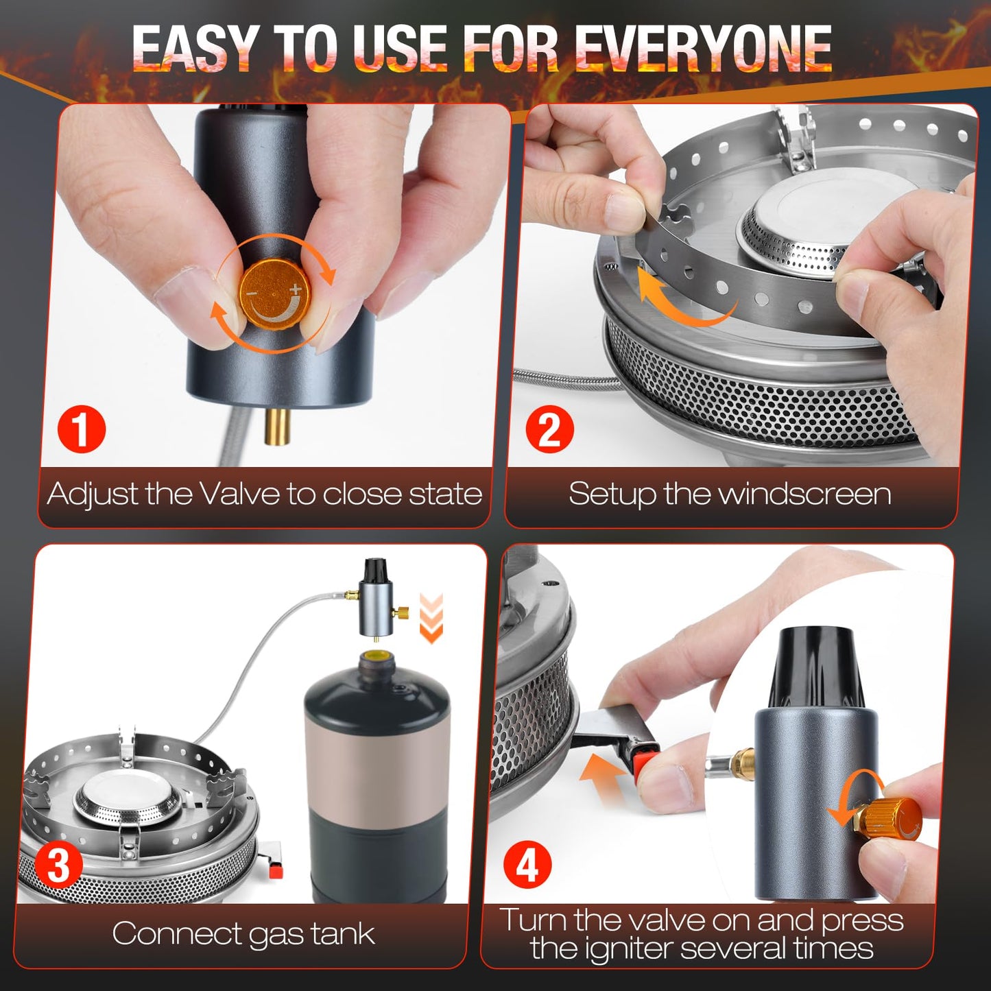 Propane Camping Stove, Portable Camp Gas Stove 13500BTU Burners with Piezo Ignition, Carrying Bag