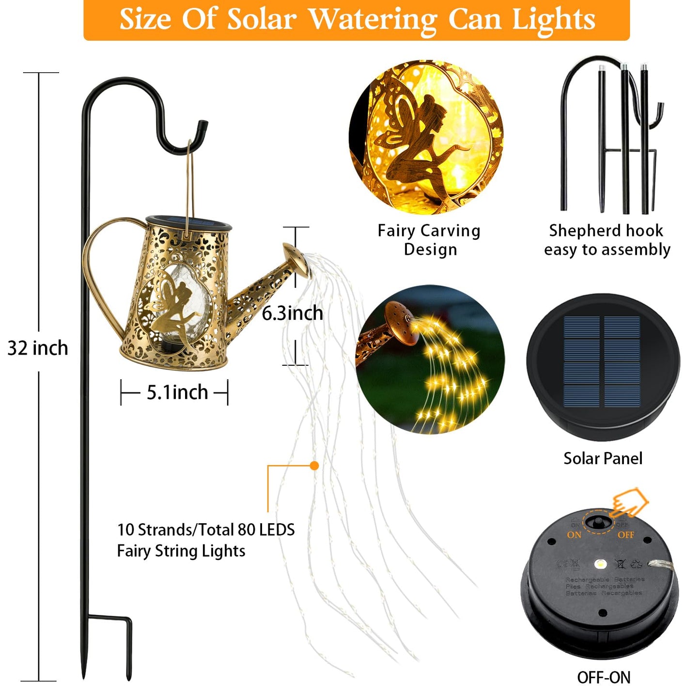 Solar Watering Can Lights, Unique Fairy Gifts for Mothers Day Women Mom Grandma Birthday, Waterproof Outdoor Garden Decor Large Hanging Solar Lantern Fairy Lights for Porch Yard Flowerbed Pathway
