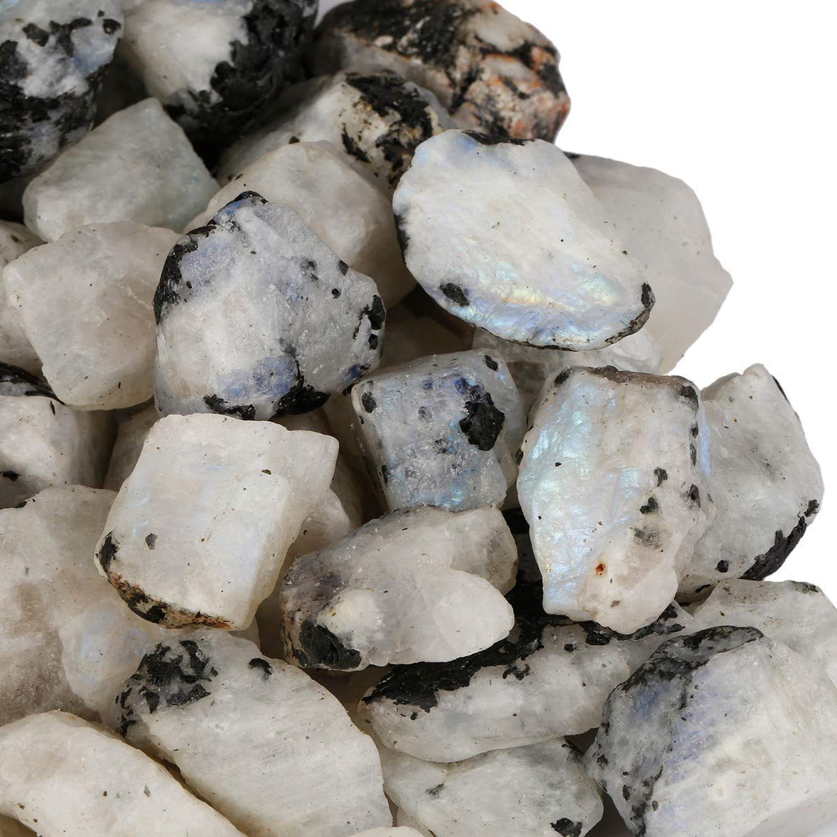 Sawcart ½ Lb Rainbow Moonstone Bulk Rough Raw Rock Natural Crystal Stone For Cabbing, Tumbling, Lapidary, Polishing, Wire Wrapping, Fountain, Wicca, Reiki Healing, Mediation, Chakra Balancing, Yoga