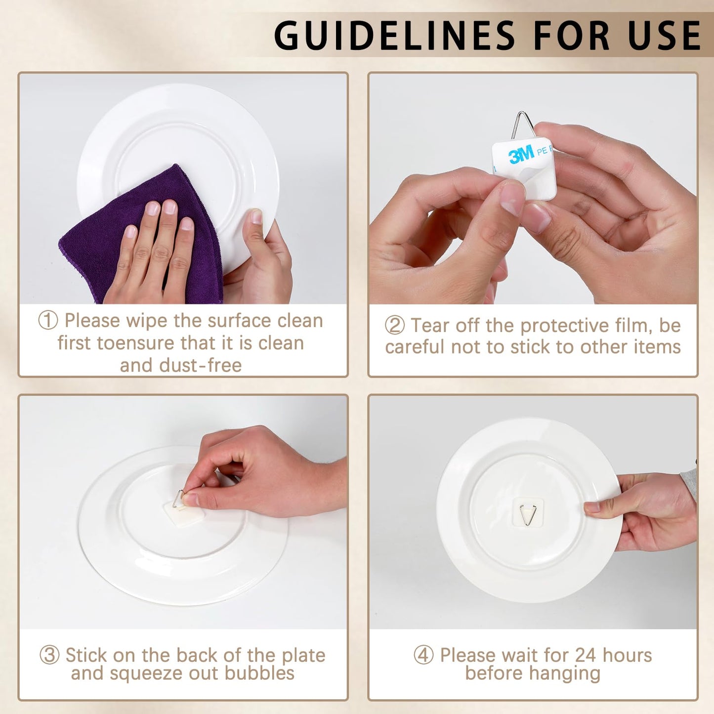 mwellewm 40 Pieces Invisible Adhesive Plate Hanger Vertical Plate Holders for The Wall Hooks Decorative Plates Wall Holders for Display 1.25 Inch