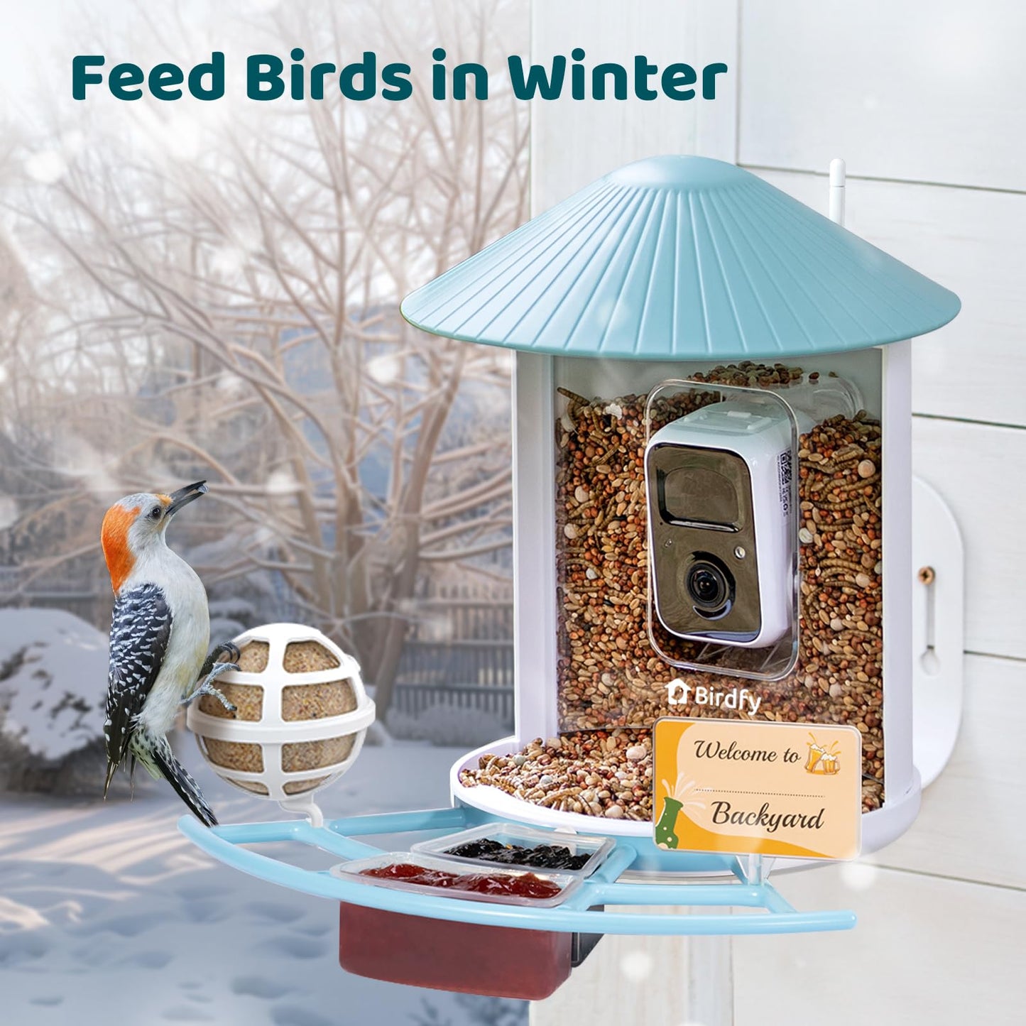 NETVUE by Birdfy Pro Smart Bird Feeder with Camera Solar Panel, Instant Arrival Alerts, Live Stream & Night Vision for Outdoors & Backyard Hummingbird, Cardinalis & Oriole Watching, Ideal Gifts, Blue