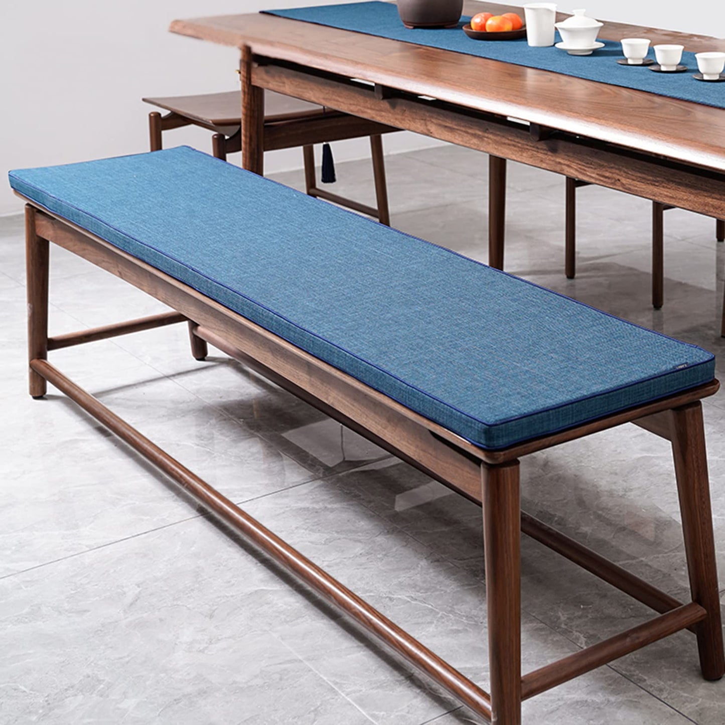 SXROMDA Customize Bench Cushion, Furniture Cushion, High Density Memory Foam, Linen Washable, Non-Slip Bench Pad for Shoe Bench Rack, Window, Piano, Dining (Custom Size, Blue)