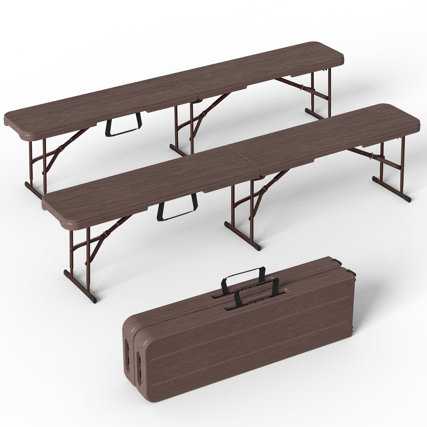 VSOAEIL 6 Foot Folding Bench, Portable Plastic Folding Bench Seat, Foldable Seat for Indoor Outdoor Picnic Camping Dining, Soccer Garden Multipurpose Entertaining Activities, Brown, 2 Pack