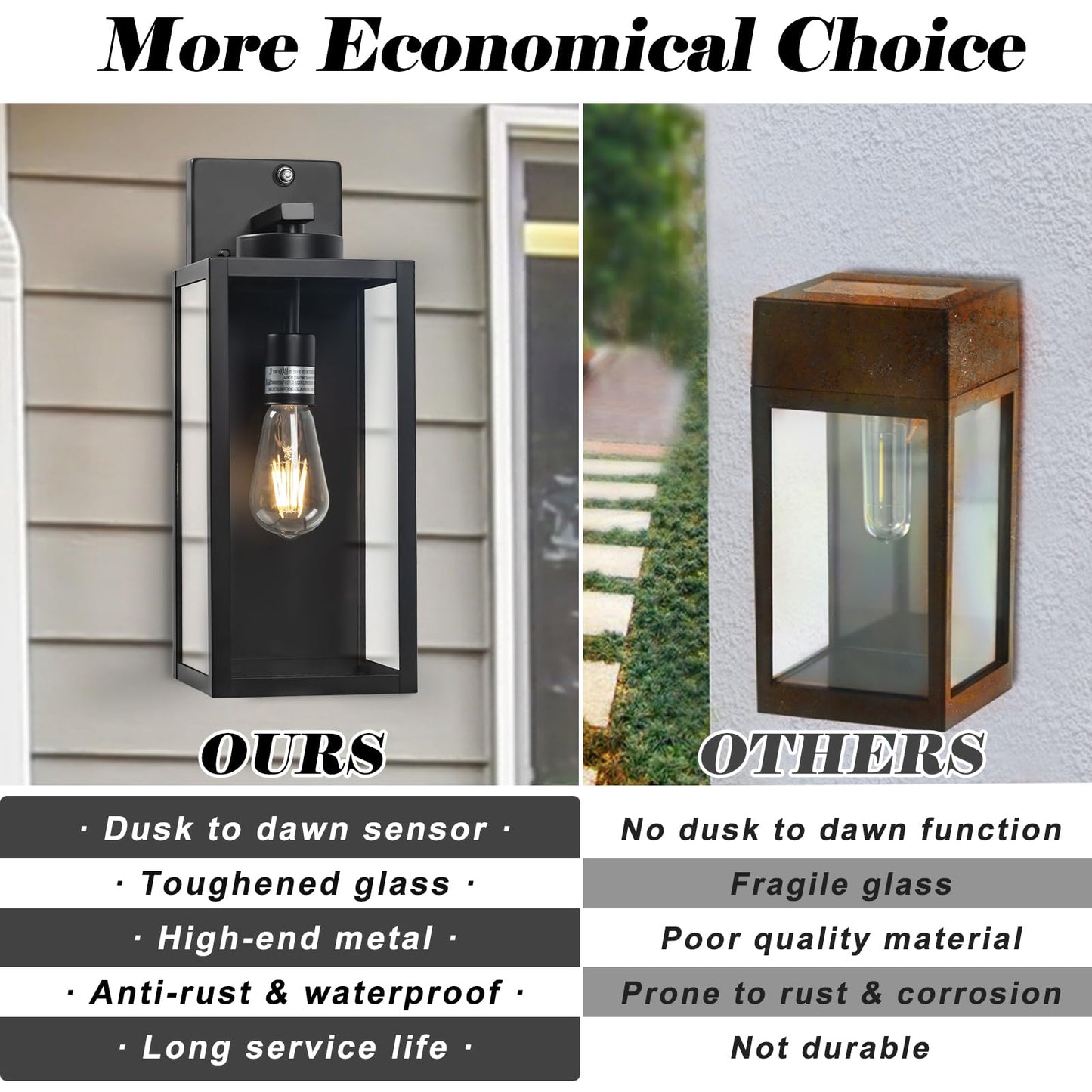 16-inch Dusk to Dawn Outdoor Wall Light Fixture, Large Black Exterior Wall Lantern Waterproof, Farmhouse Porch Sconce Lighting, Modern Wall-Mounted Outside Lights for House Garage, Patio Lamp, 2 Packs