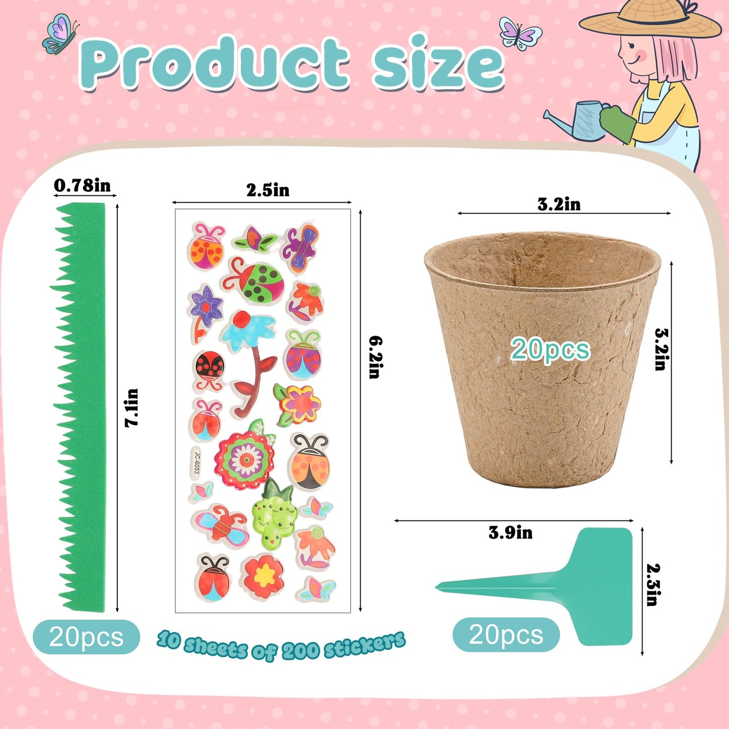 NNG 20 Set Garden Paper Pot Craft Kit,20Pcs Round Paper Mache Pots Peat Plant Pots with 200pcs Adhesive Foam Stickers & 20Pcs Pots Labels,Flower Plant Spring Craft for DIY Flower Planting