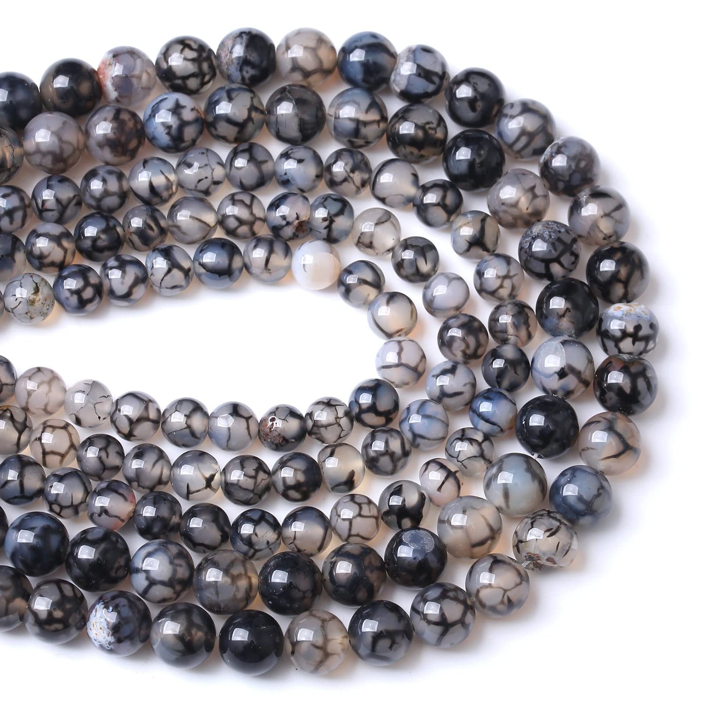 10mm 36pcs Natural Black Dragon Vein Agate Stone Beads for Jewelry Making DIY Bracelet Necklace Accessories 15" Energy Healing Power Stone Beads (Black Dragon Vein Agate, 10mm)