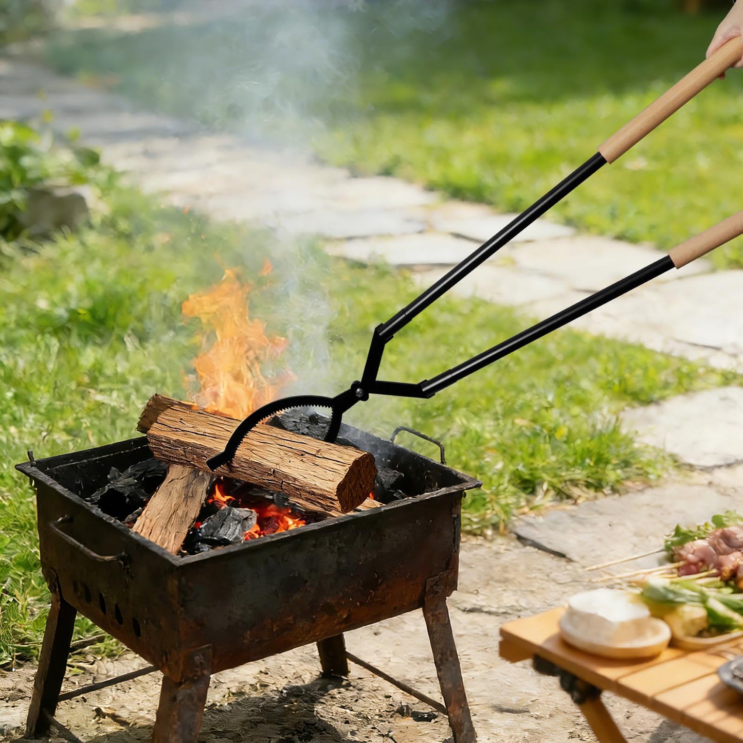 42in Detachable Fire Tongs and Poker Set with Carrying Bag, Heavy Duty Fire Pit Tools, Portable Log Grabber Fireplace Tools for Indoor Outdoor Fire Pit Camping Wood Stove Bonfire