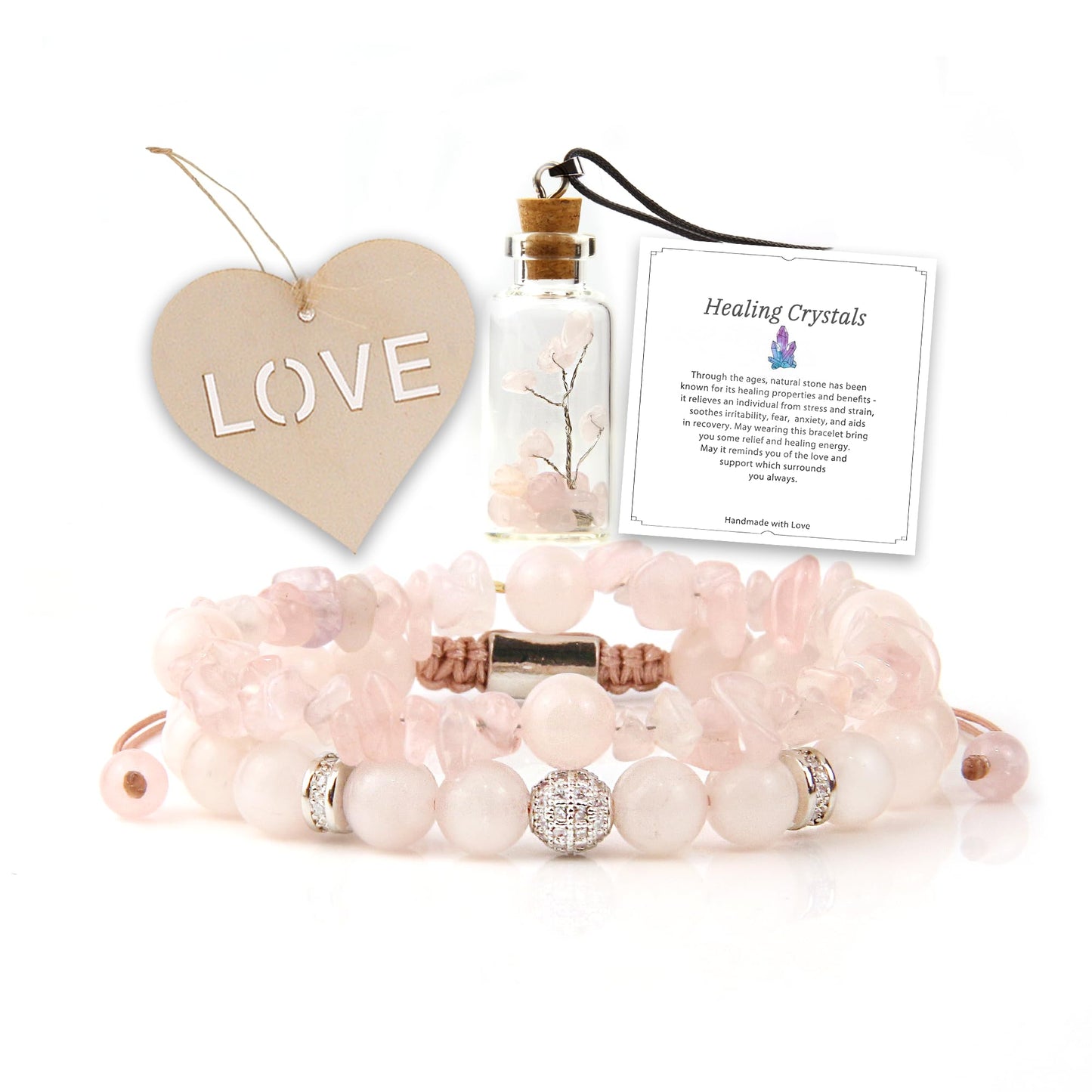GDLKPYHS 2Pcs Rose Quartz Bracelet for Women - Crystals and Healing Stones Bead Bracelets Handmade Natural Gemstone Jewelry Unique Gifts for Women